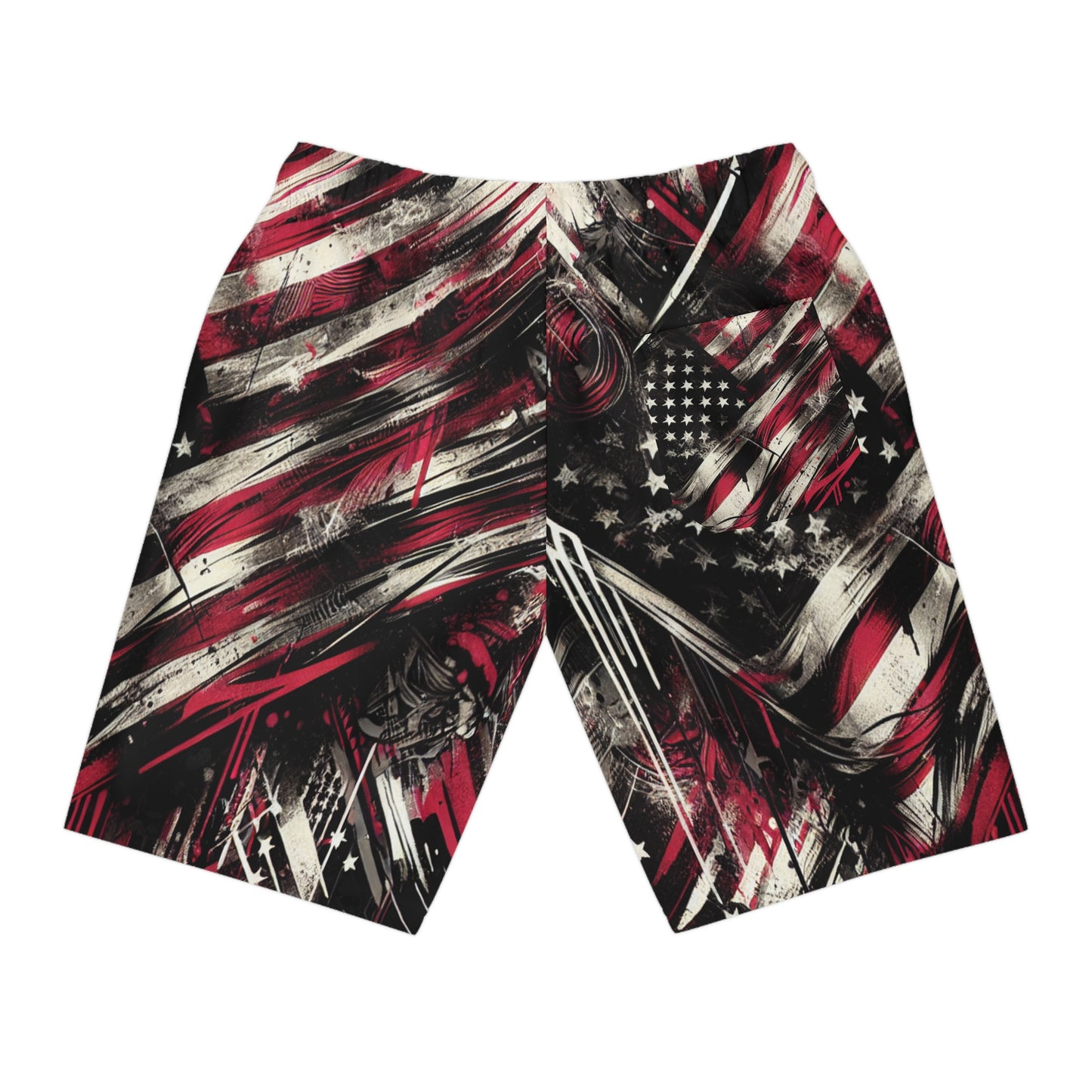 Grunge American Glory: Distressed Flag Graphic Shorts, Urban Streetwear Graffiti Inspired Abstract Art - Patriotic Streetwear Shorts