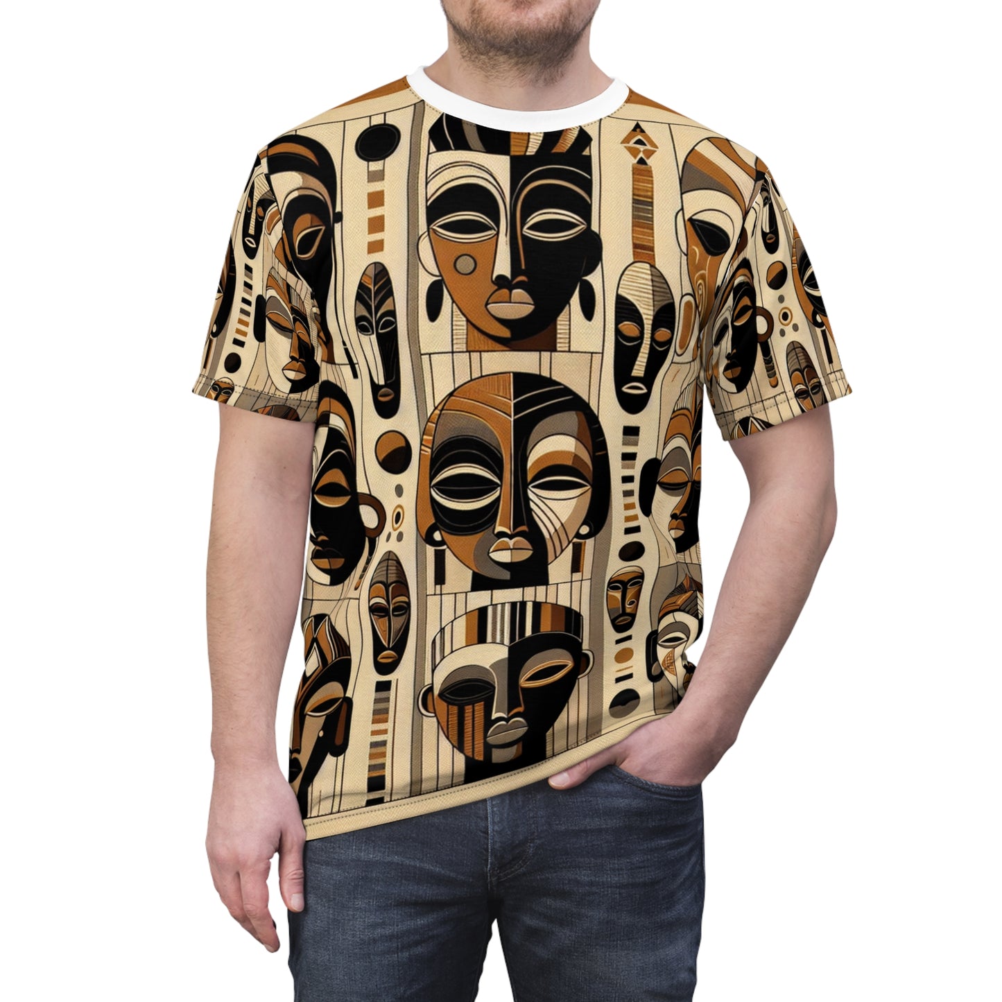 African Masks Gallery T-shirt - Vibrant Heritage & Contemporary Art Fusion Tee - African Tribal Pattern-Inspired Apparel