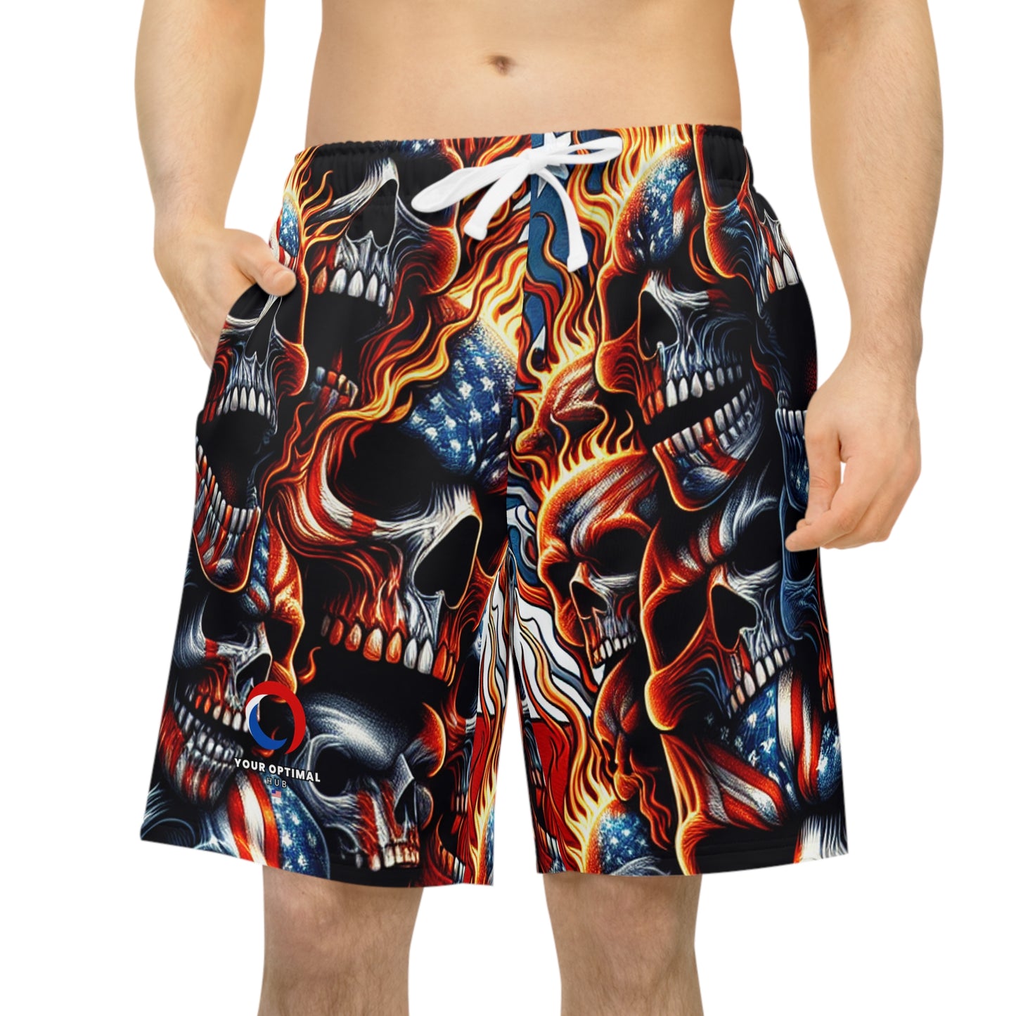 Inferno Patriot: Skull Blaze Freedom Shorts - Patriotic Streetwear Shorts