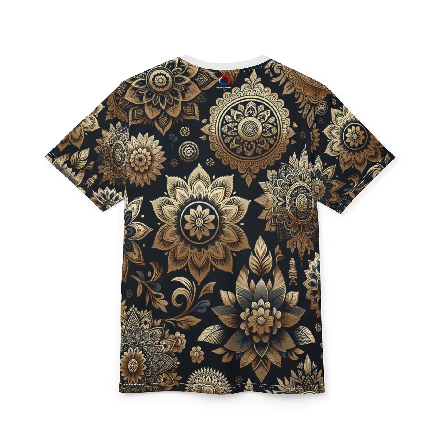 Gold on Black Indian Pattern Tee – Reflective Floral & Geometric Motif Design Shirt