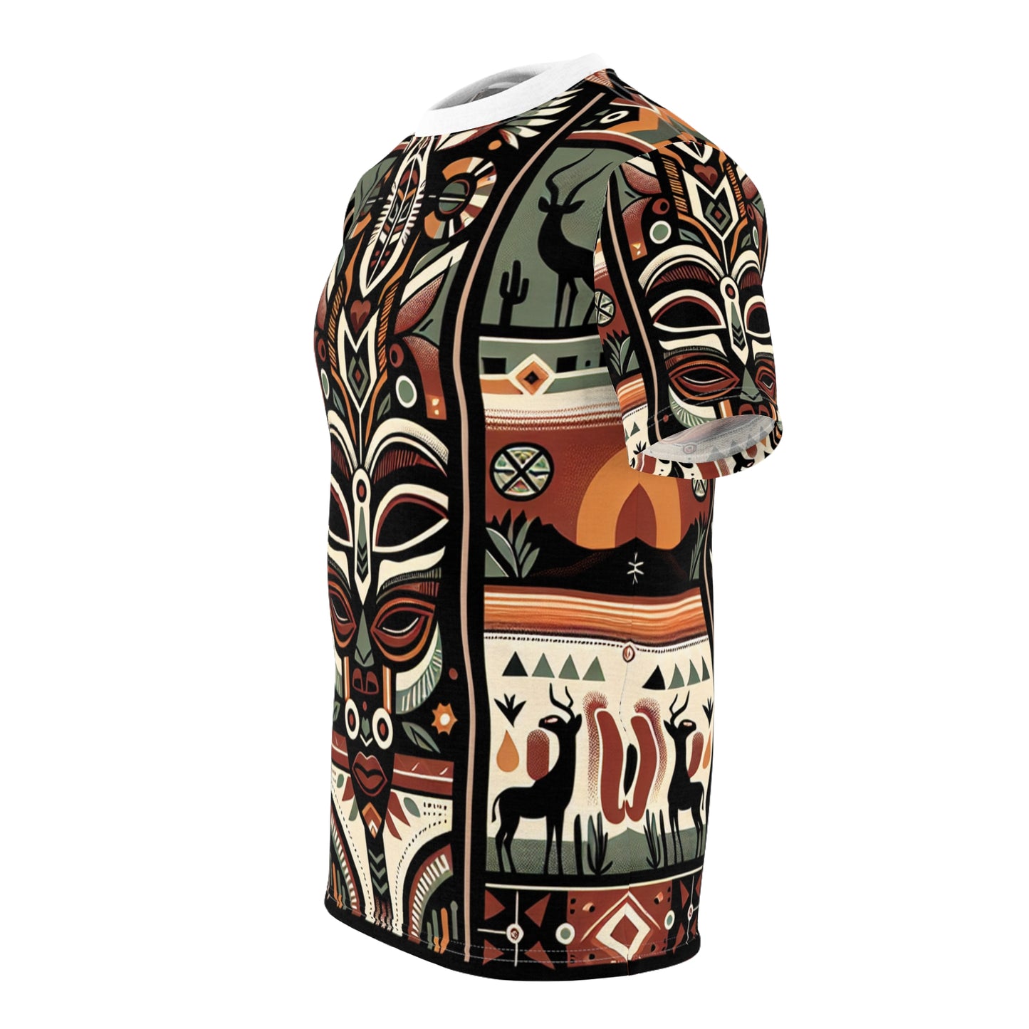 African-Mystique Meets Southwest Skyline: Tribal Totem Symmetric Art T-Shirt - African Tribal Pattern-Inspired Tee