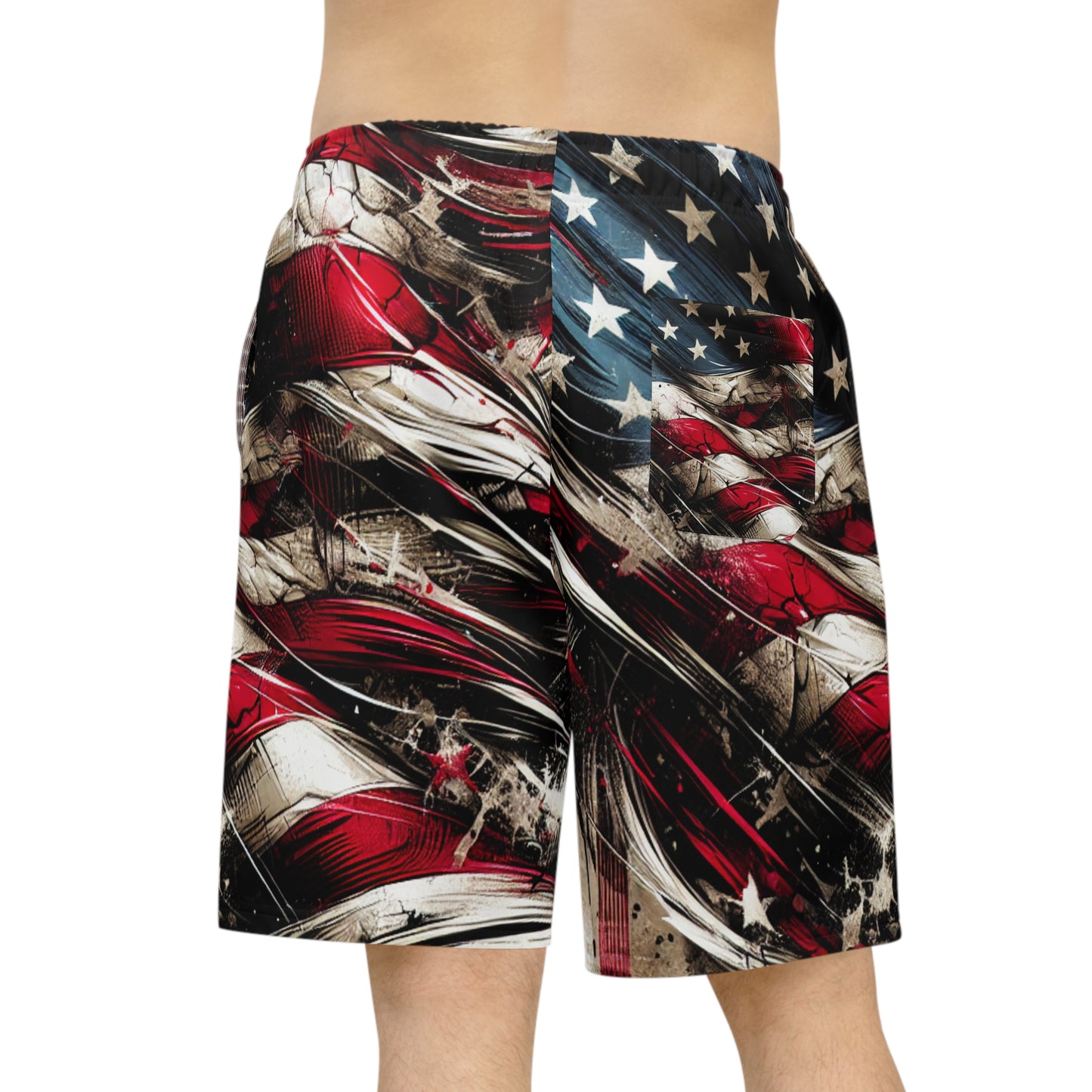 Grunge Streetwear Distressed American Flag Shorts: Edgy Patriotic Graffiti & Urban Art Design - Patriotic Streetwear Shorts