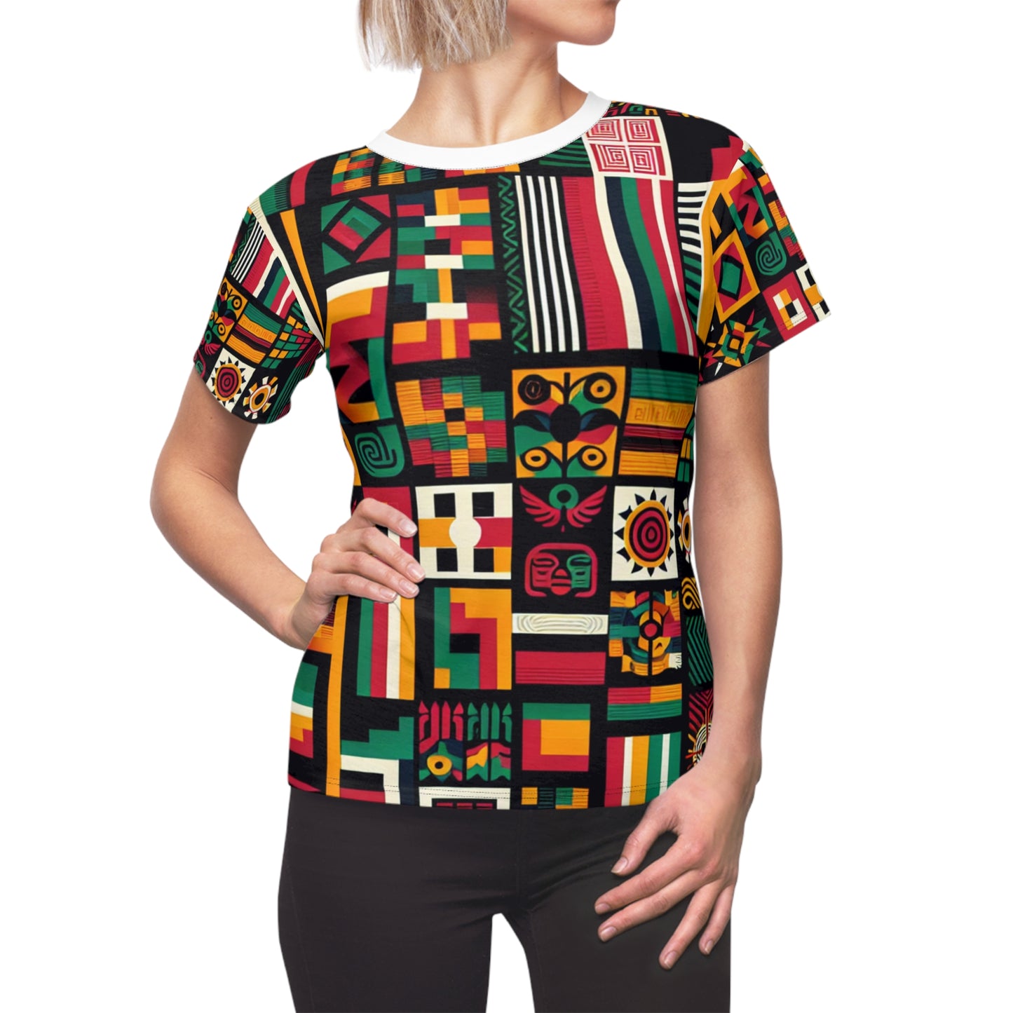 Bold Pan-African Heritage Women's Tee – Vibrant Kente Adinkra Geometric Unity Artwork - African Tribal Pattern-Inspired