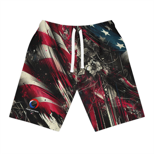 American Street Rebel: Grunge Streetwear Shorts with Distressed Flag Design & Graffiti Urban Art - Patriotic Streetwear Shorts