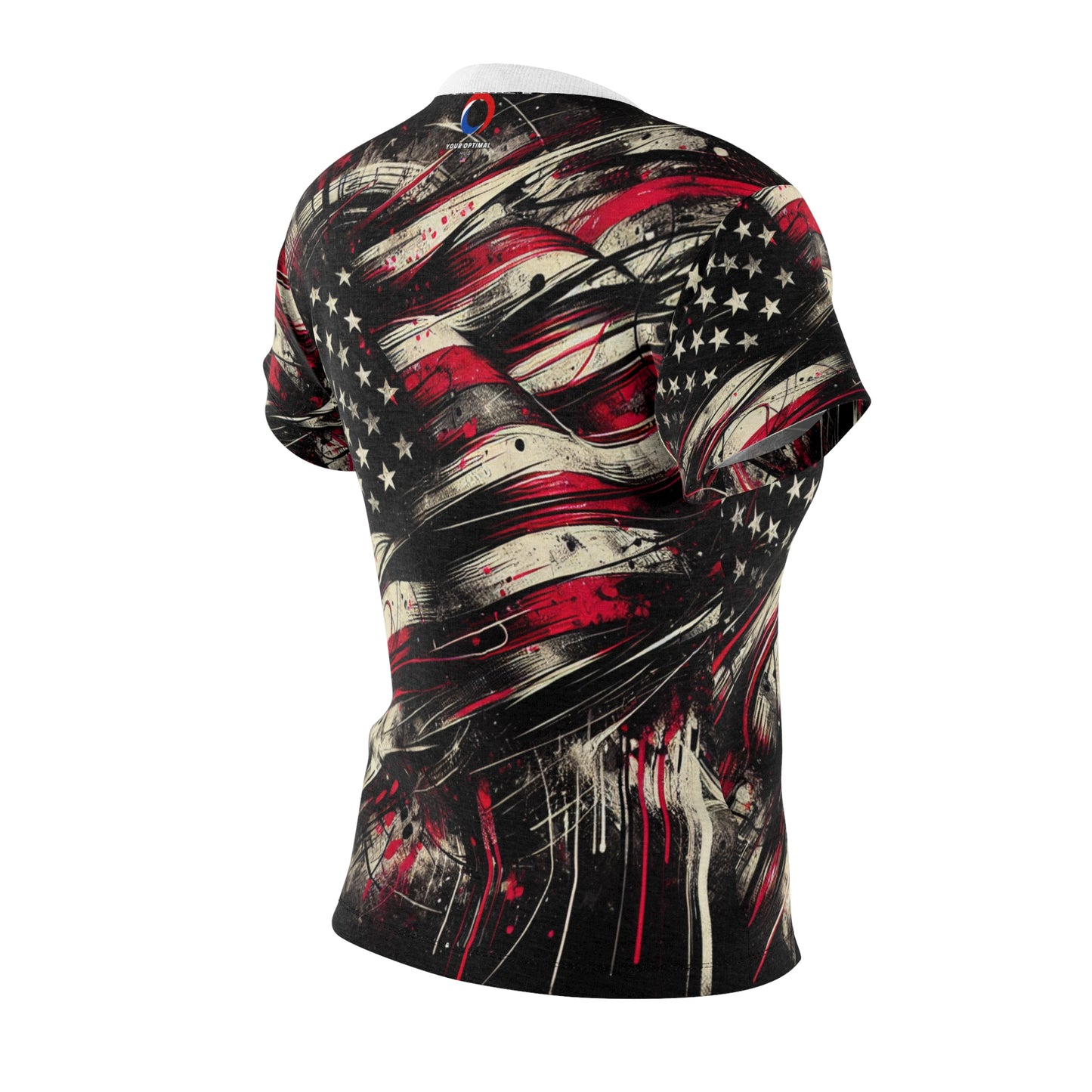 Grunge Patriot: Distressed & Splatter-Painted USA Flag Women's Streetwear T-shirt - Patriotic Streetwear Tee