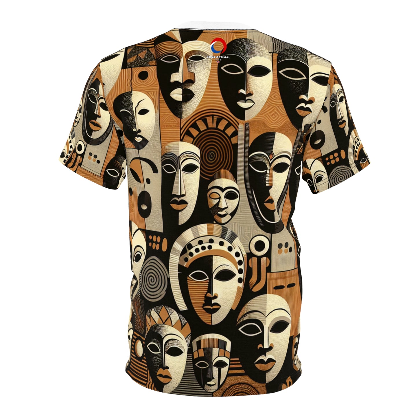 Modern African Heritage Tapestry T-shirt - Contemporary Art Mask Design Tee - African Tribal Pattern-Inspired Apparel