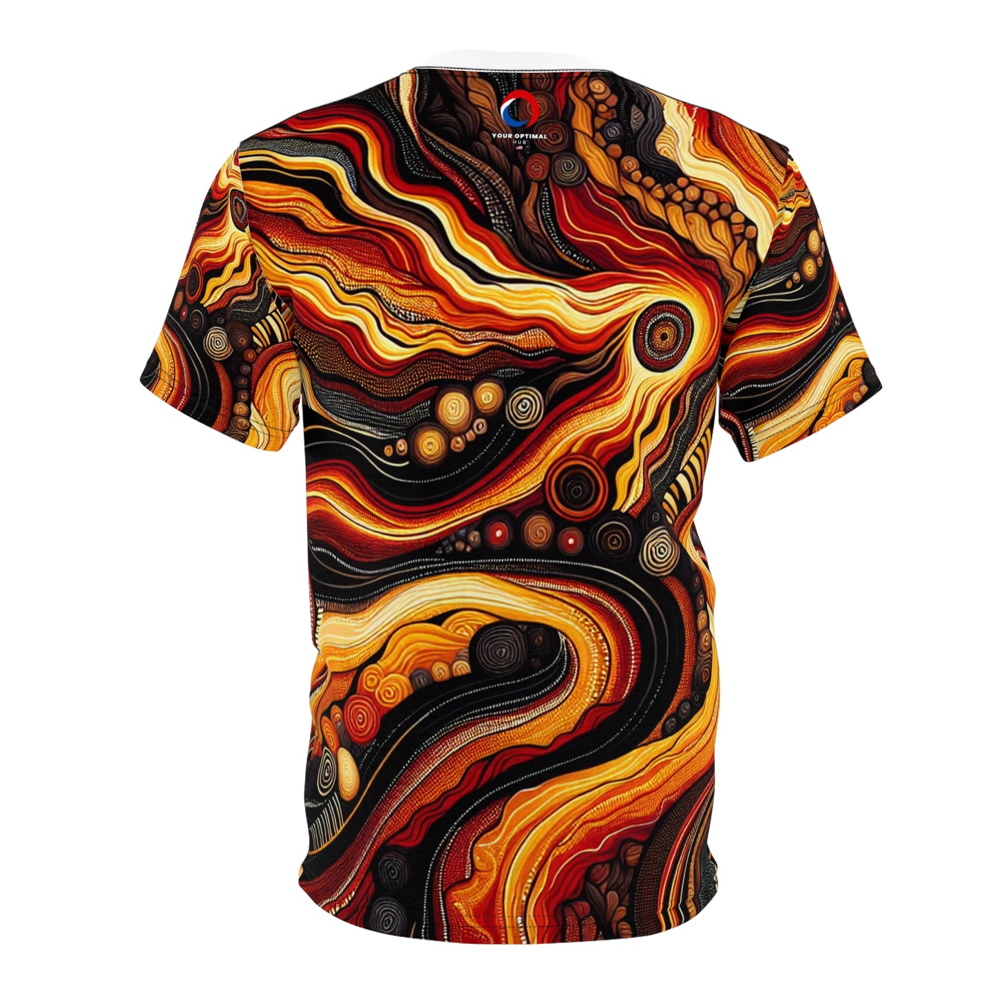 Aboriginal-Inspired Fiery Volcanic Artistic T-shirt - Earth's Molten Wildness - African Tribal Pattern-Inspired Apparel