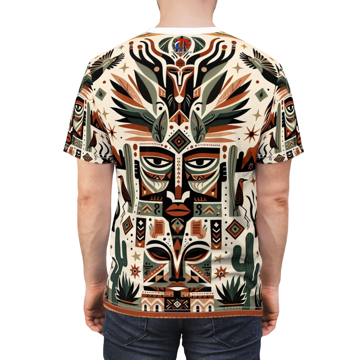 African & Southwestern Fusion Totem T-shirt - Earthy Artistic Abstract Symmetrical Design - African Tribal Pattern-Inspired Tee