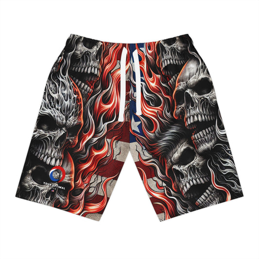 Inferno Patriot: American Freedom Flames & Skulls Shorts - Patriotic Streetwear Shorts