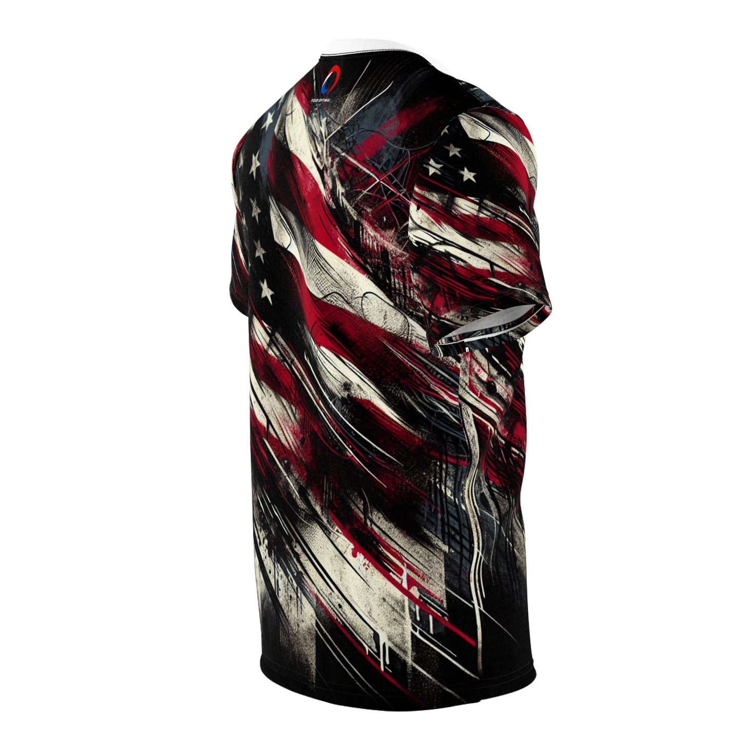 Edgy Americana Grunge Streetwear T-Shirt: Weathered USA Flag Design with Urban Graffiti Elements, Stylish Resilience - Patriotic Streetwear Tee