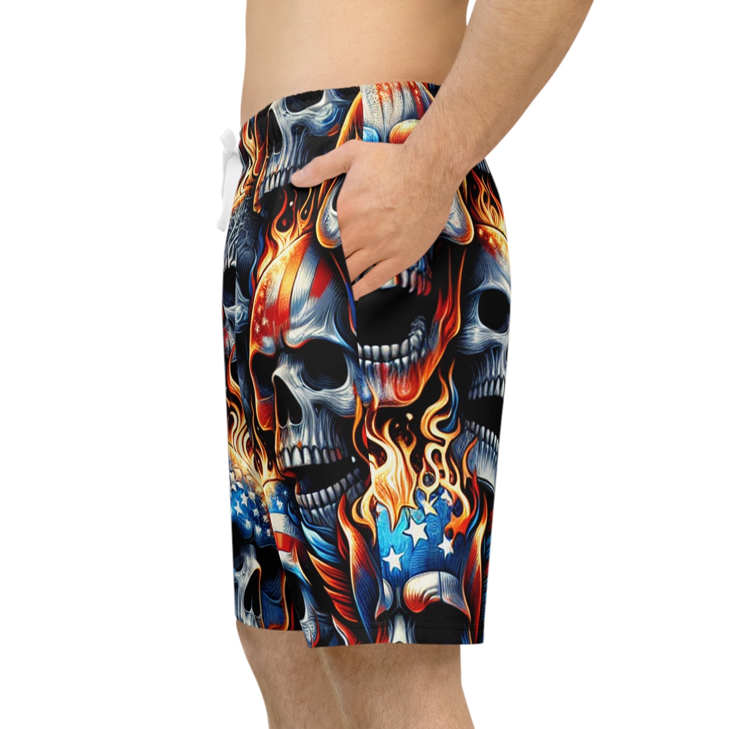 Fiery Skull Spectacle: Patriotic Inferno Edition Shorts - Patriotic Streetwear