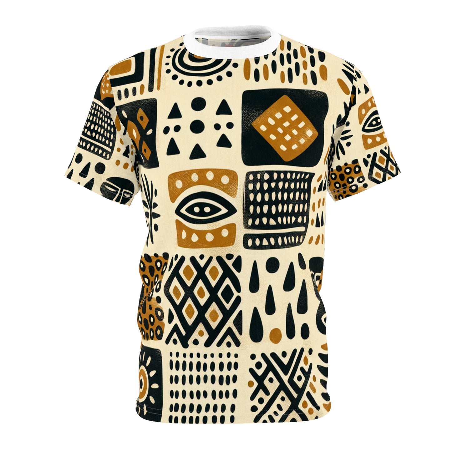 Handcrafted, Abstract African Mud Cloth Design T-shirt, Tribal Motifs in Organic Colors - African Tribal Pattern-Inspired Tee