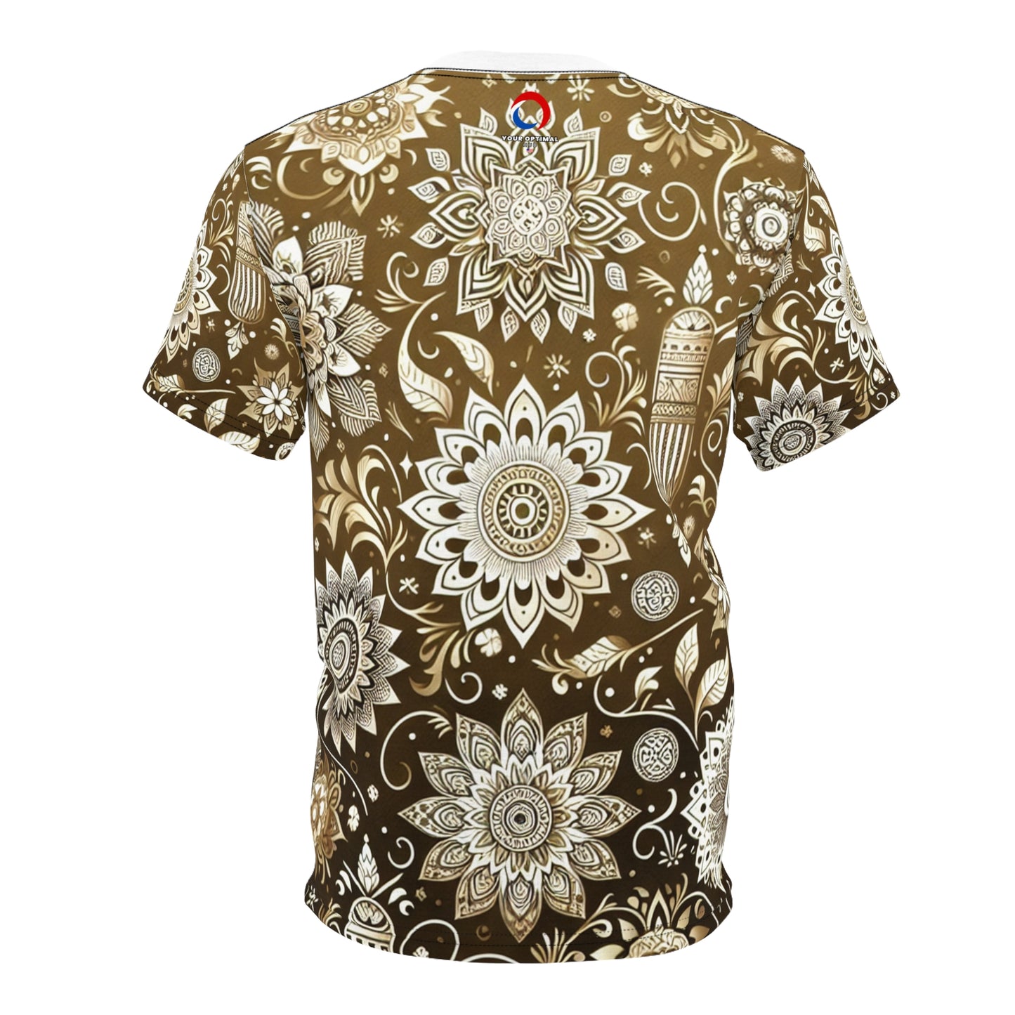 Indian Heritage Collection: Luxury Gold and White T-Shirt with Detailed Traditional Motifs and Geometric Floral Pattern for Modern Fashion