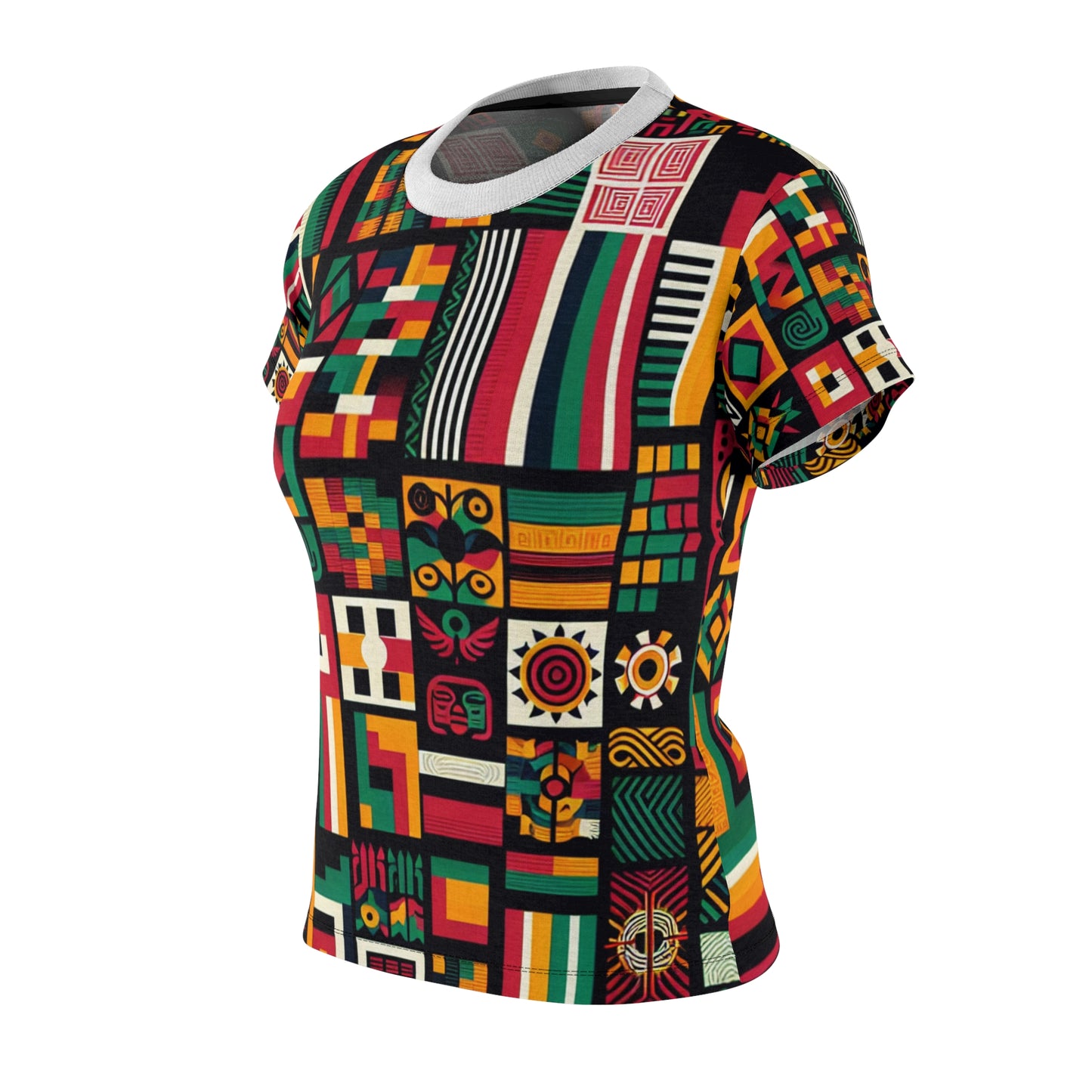 Bold Pan-African Heritage Women's Tee – Vibrant Kente Adinkra Geometric Unity Artwork - African Tribal Pattern-Inspired