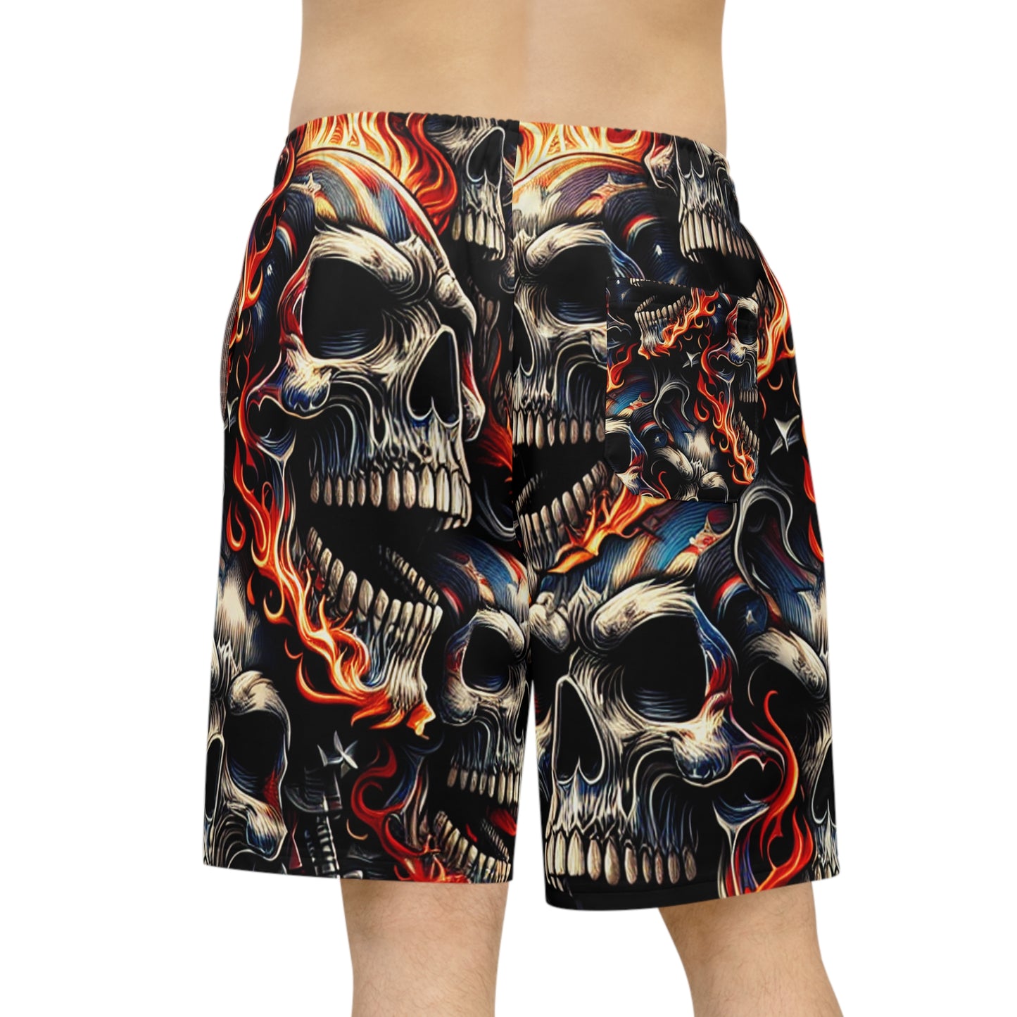 Skull Blaze Patriotism - Vibrant Tattoo-Style Americana Shorts - Patriotic Streetwear Shorts