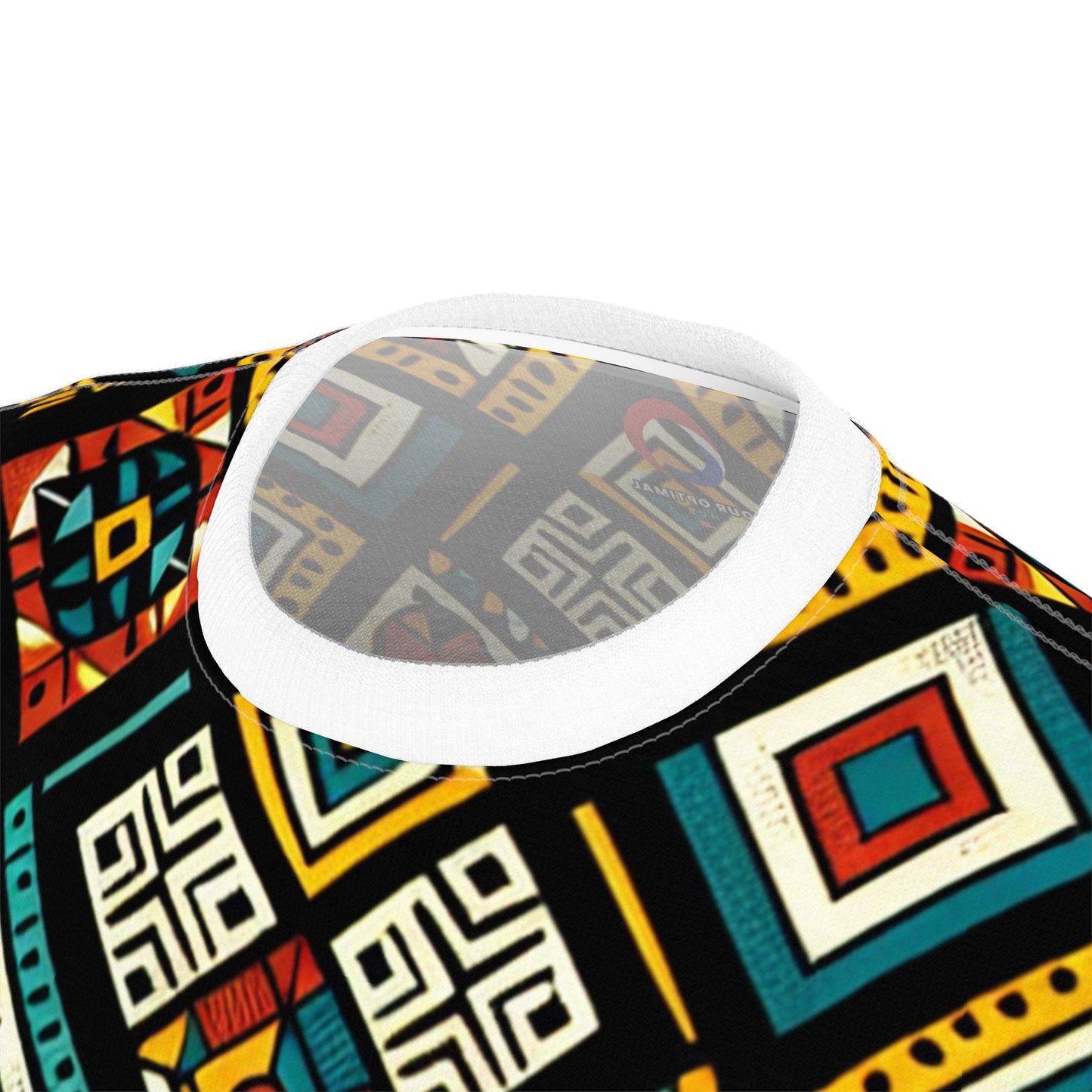 Vibrant African Storytelling Geometric Diamond Tribal Pattern T-shirt in Bold Colors - African Tribal Pattern-Inspired Tee