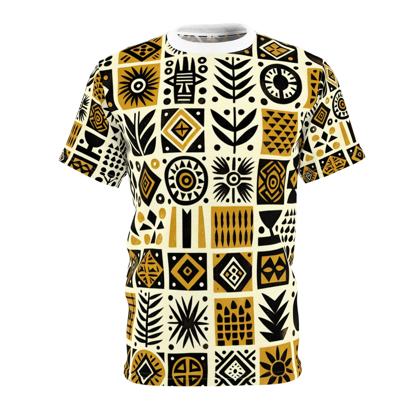 African Mud Cloth-Inspired Tee - Handcrafted African Design, Block-Printed Tribal Motifs - African Tribal Pattern-Inspired