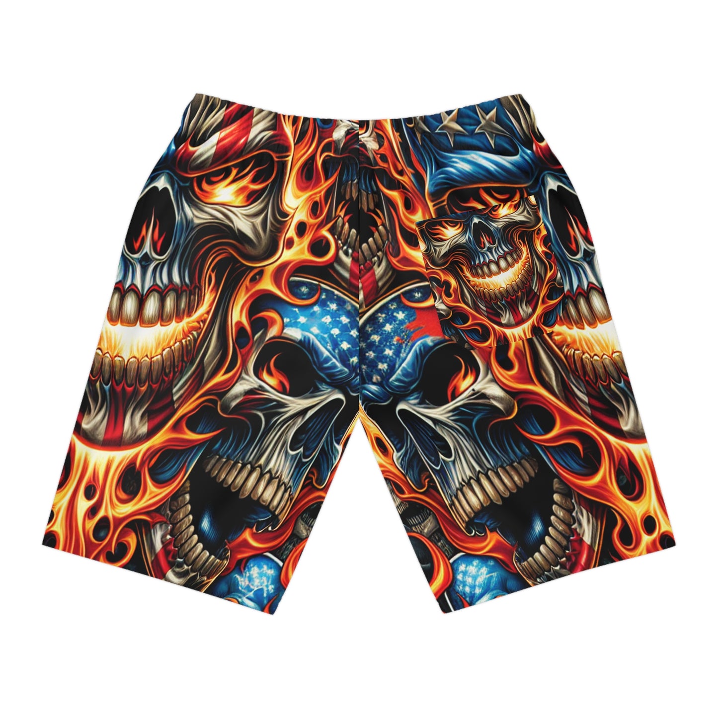 Patriotic Inferno Skullscape Artistic Shorts - Patriotic Streetwear Shorts