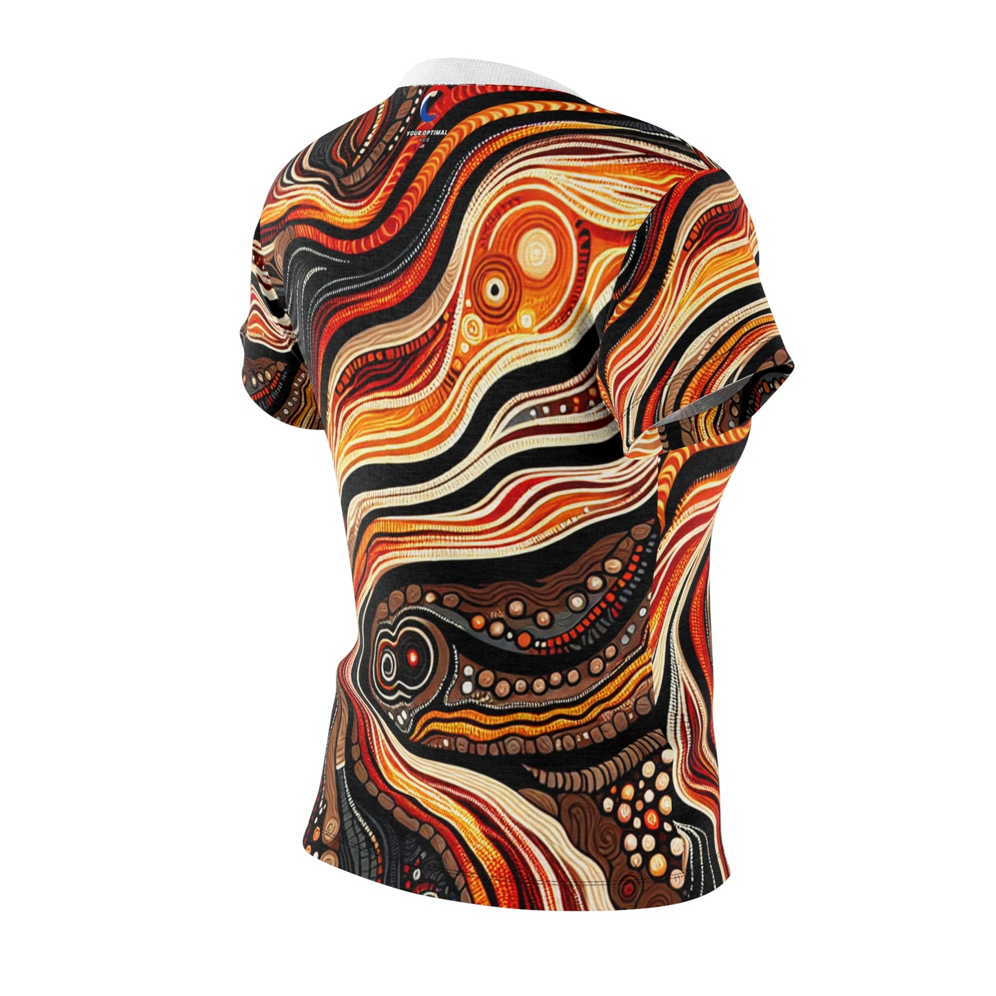 Volcanic Dream Dot Art Women's Tee - Aboriginal-Inspired Fiery Landscape Design in Vibrant Earthy Tones - Ancestral Connection Apparel