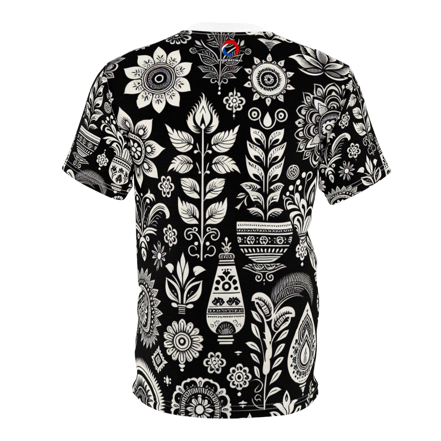 Black and White Indian Heritage Motif Pattern T-Shirt - Seamless, Detailed Floral & Geometric Designs, Modern Aesthetic – Evoke Traditional Indian Culture