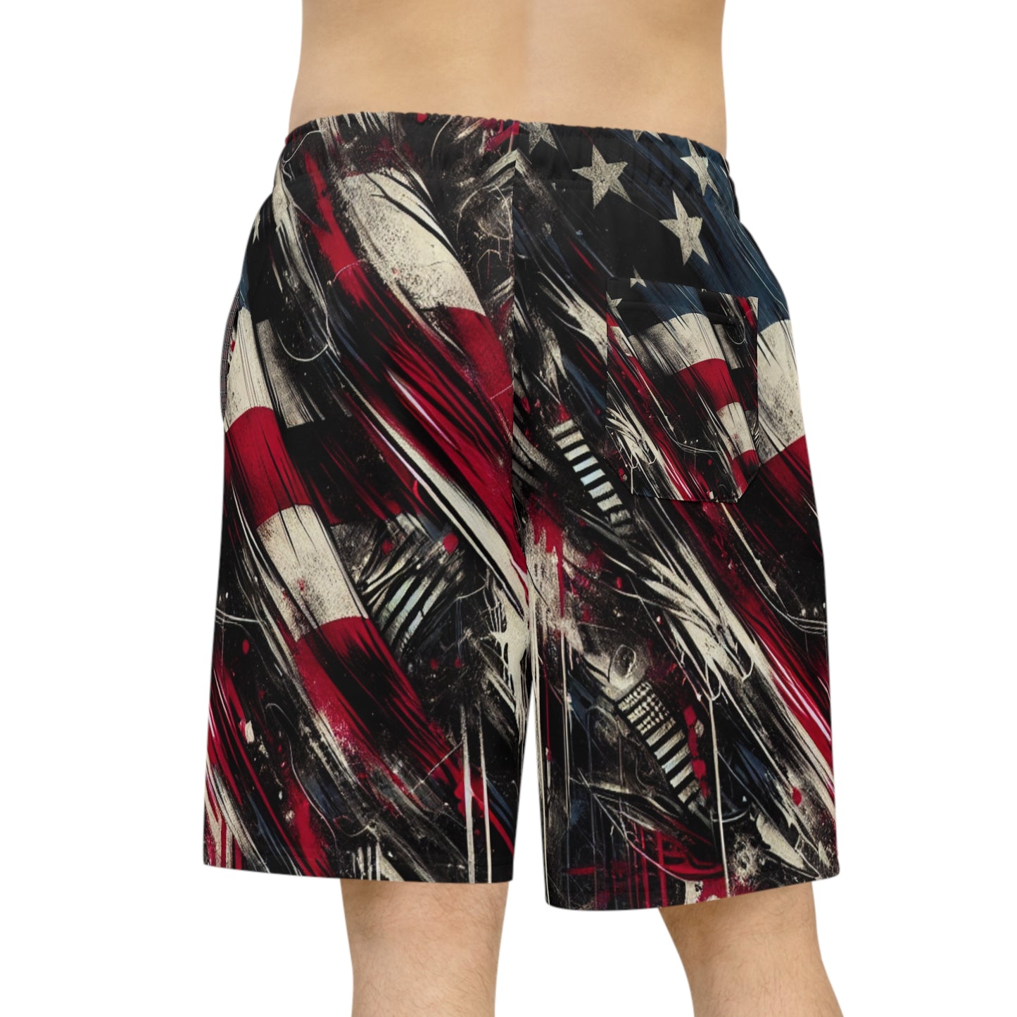 Urban Resilience - Grunge American Flag Streetwear Shorts, Rugged Graffiti Design, Bold Patriotism - Patriotic Streetwear Shorts