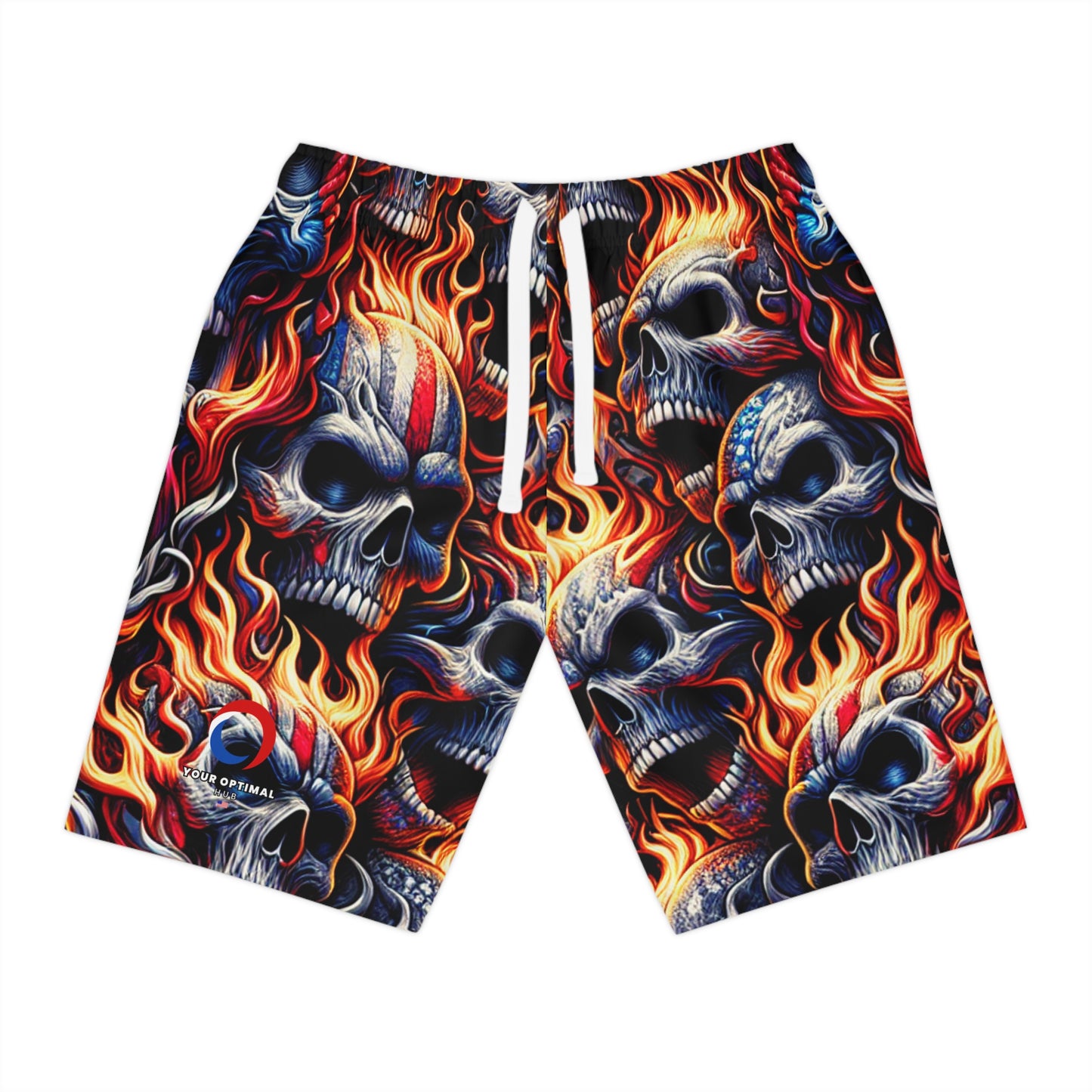 Inferno Skull Symphony: Patriotic Tattoo Artistry Shorts - Patriotic Streetwear Shorts