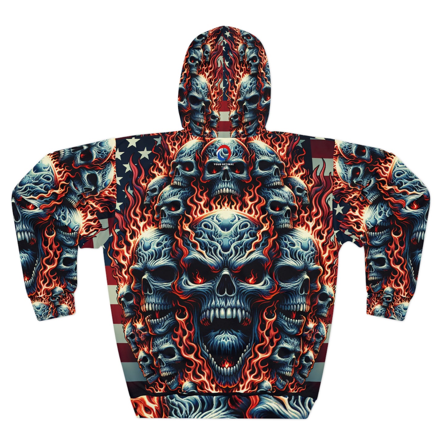 Inferno Patriot: Skull Euphoria Tattoo-Style Hoodie - Patriotic Streetwear Hoodie