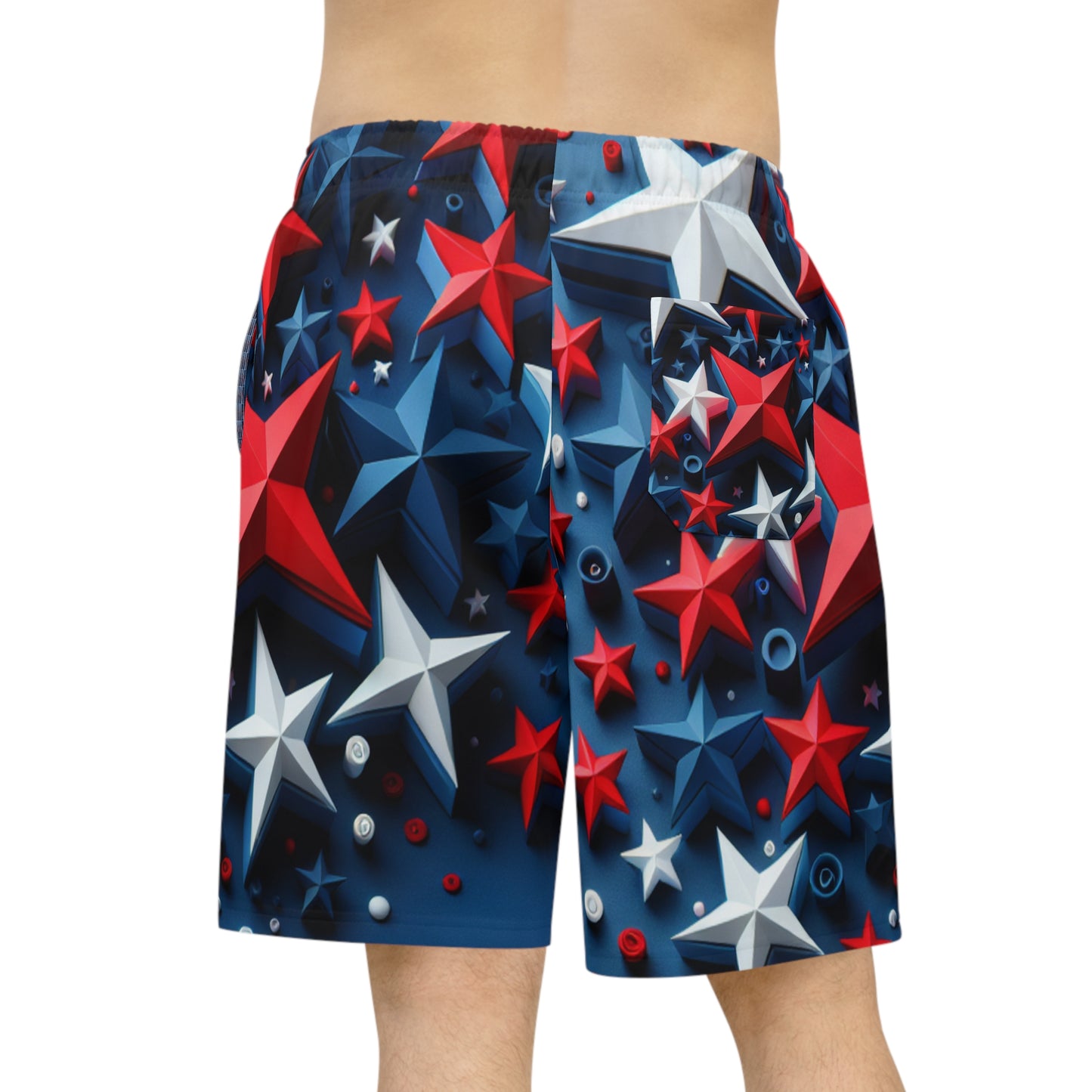 Vibrant 3D Star Print Shorts | Red, White & Blue Patriotic Celebration, Festive Summer Fashion | Patriotic Streetwear Shorts