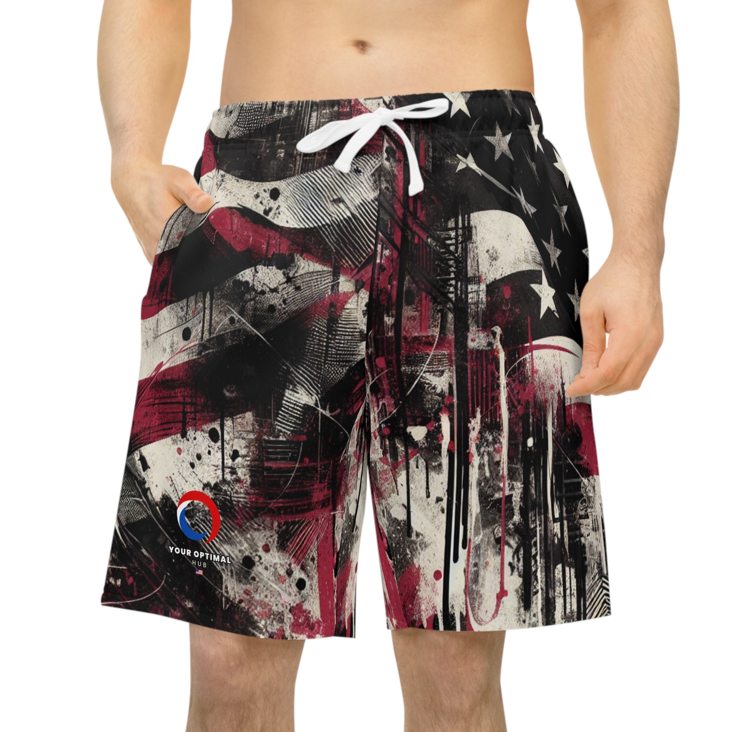 Urban Rebellion: Grunge Style American Flag Paint-Splattered Distressed Streetwear Shorts - Patriotic Streetwear Shorts