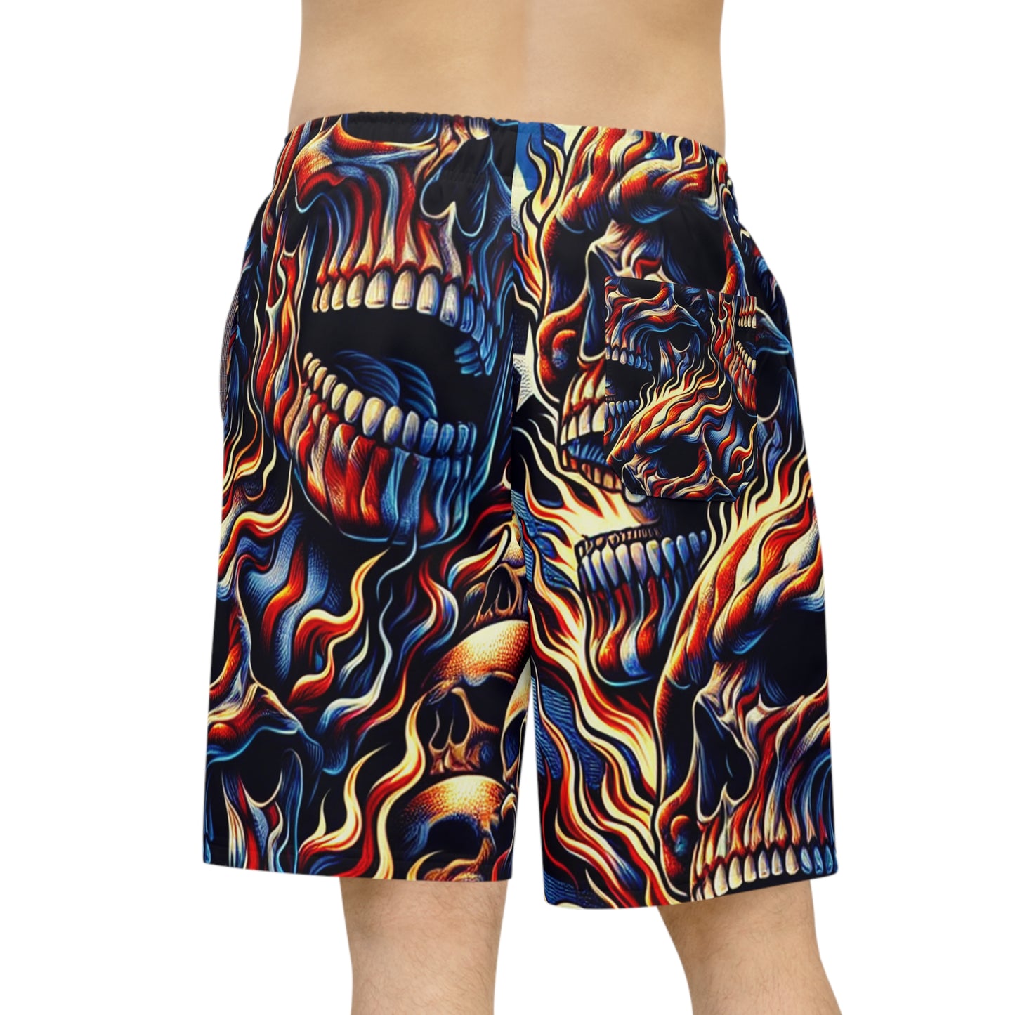 Inferno Patriotism: Star-Studded Skull Spectacle Shorts - Patriotic Streetwear