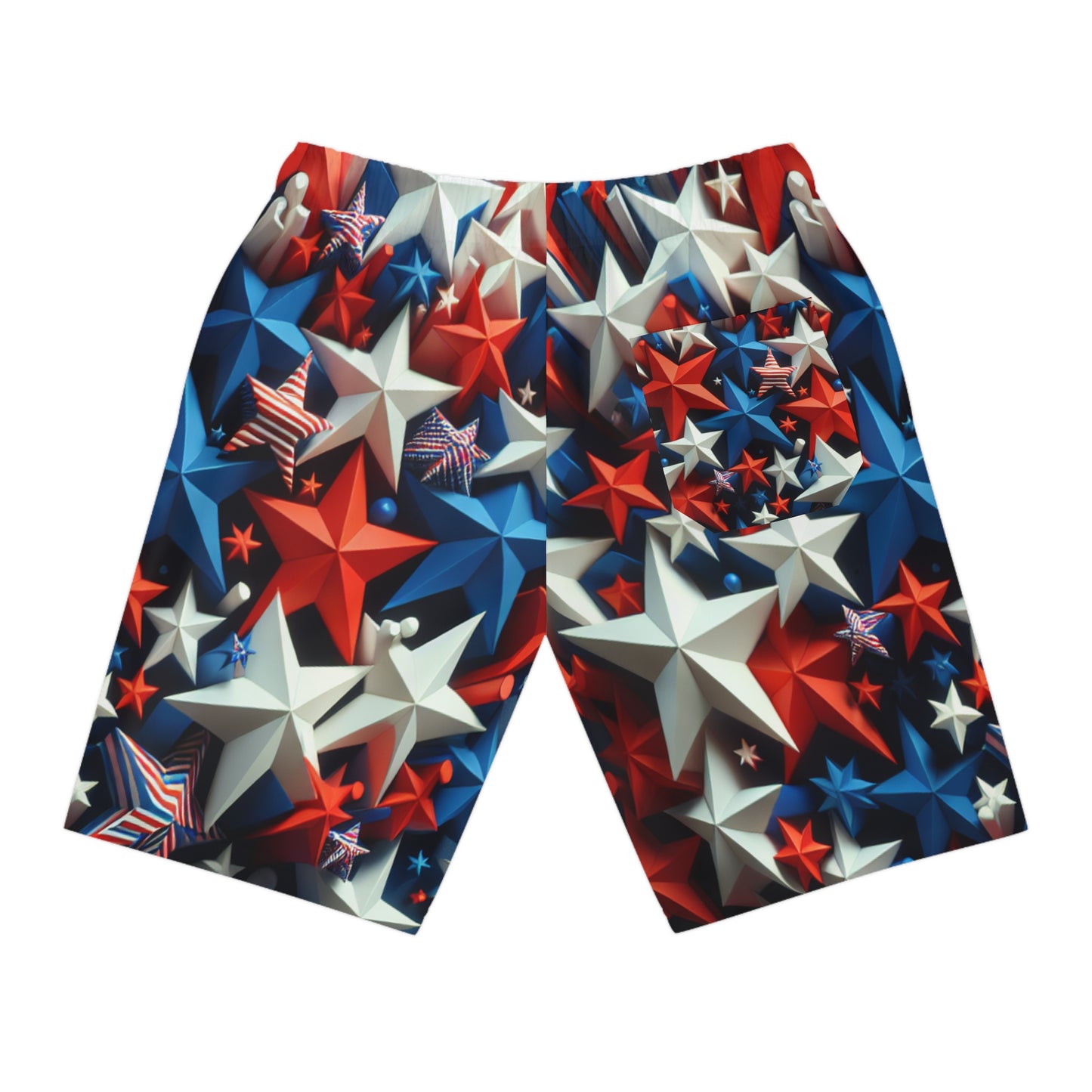 3D Star-Spangled Shorts | Vibrant Red, White & Blue, Patriotic Patterned Festive Shorts | Independence Day Apparel | Patriotic Streetwear Shorts