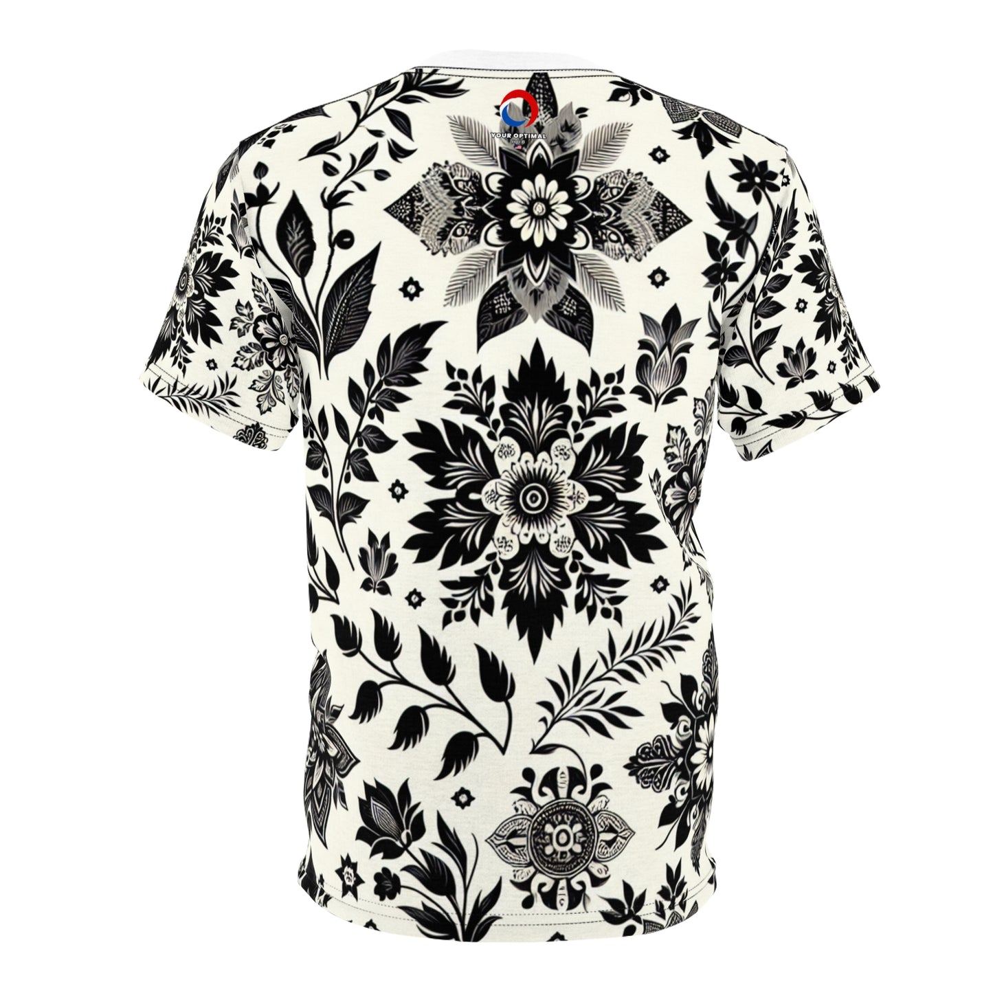 Classic Indian Heritage-Inspired Seamless Motif T-Shirt - Intricately Designed Black & White Pattern - Traditional Indian Motifs Tee