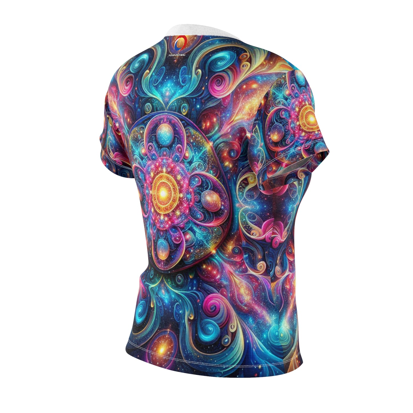 Luminous Cosmic Psychedelic Women's Tee - Dazzling Neon Kaleidoscopic Artwork on Dark Galaxy Background - Women's Trippy Tee