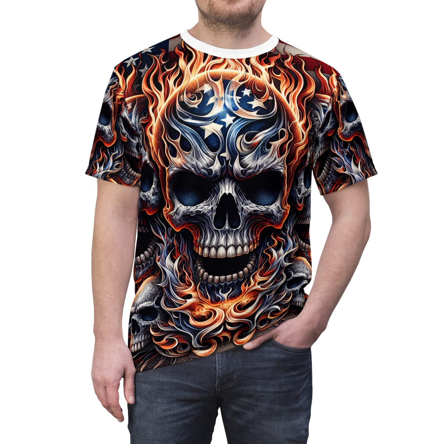 Radiant Rebellion: Skullscape Sizzle - Patriotic Streetwear Tee