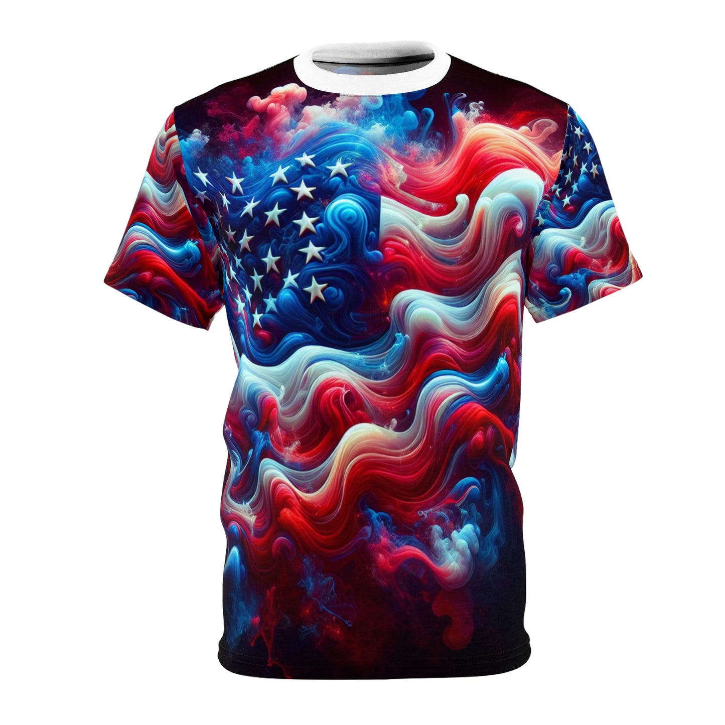 Captivating and Mystical American Flag T-shirt - Surreal, Smoke-Infused Artistic Design with Rich Color Transitions - Patriotic Streetwear Tee