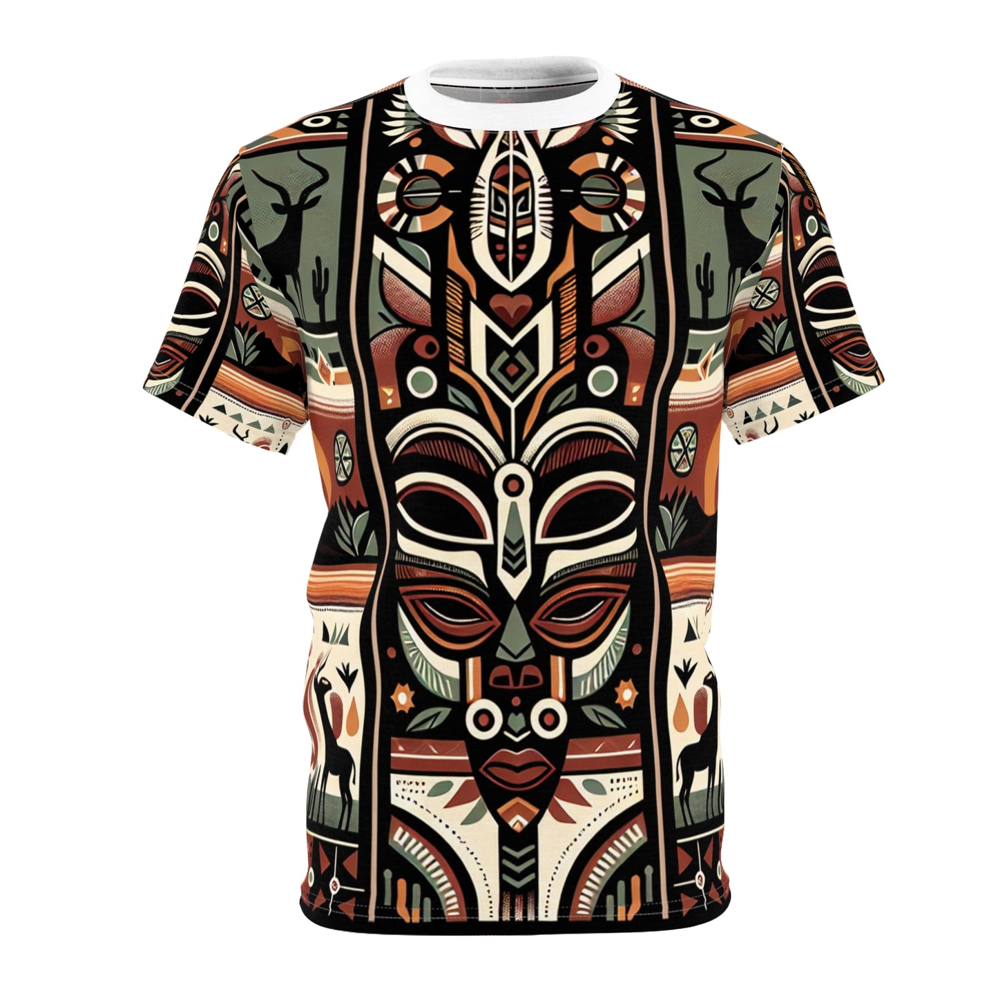 African-Mystique Meets Southwest Skyline: Tribal Totem Symmetric Art T-Shirt - African Tribal Pattern-Inspired Tee