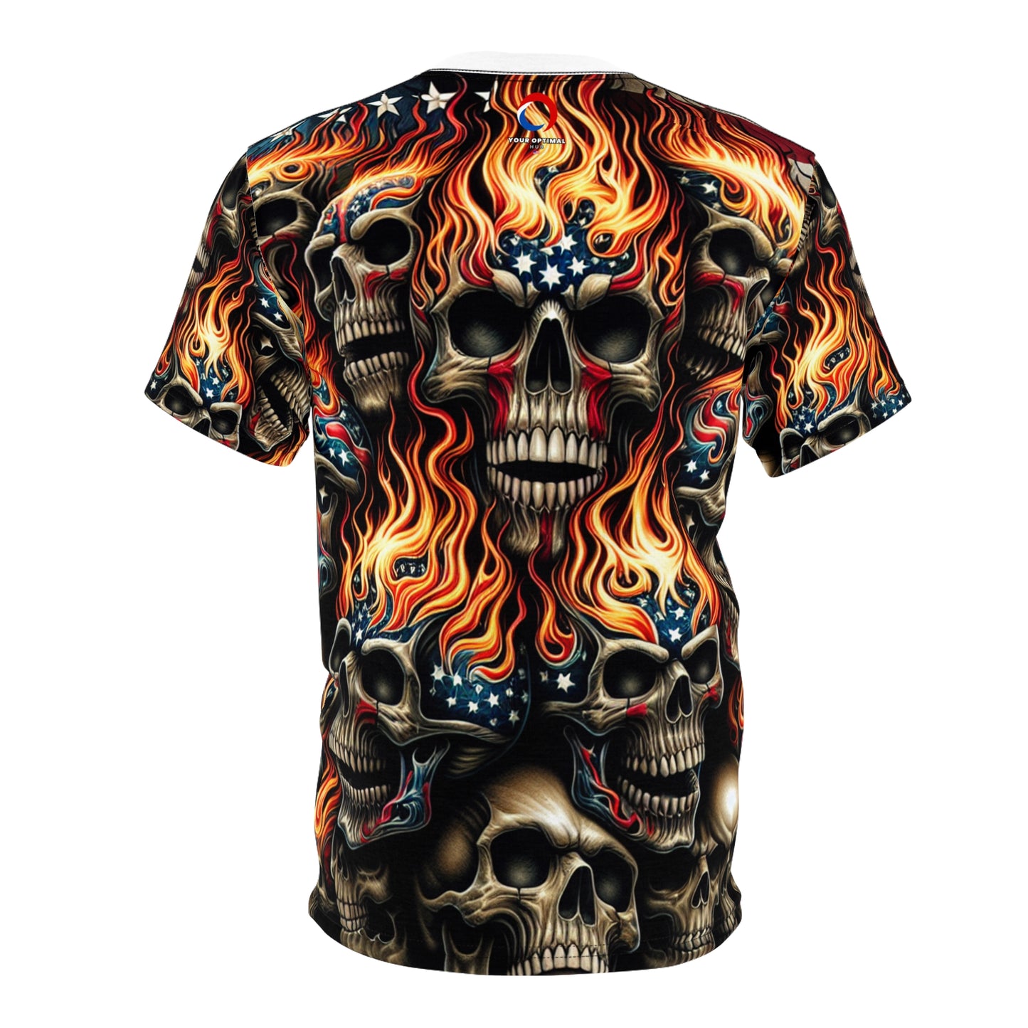 Flaming Patriot: Fiery Skulls and Stripes Extraordinaire T-Shirt - Patriotic Apparel