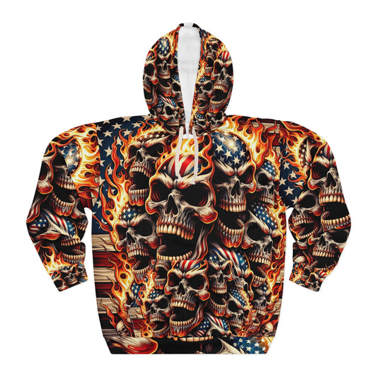 Fiery Freedom Skullscape Hoodie - Patriotic Streetwear