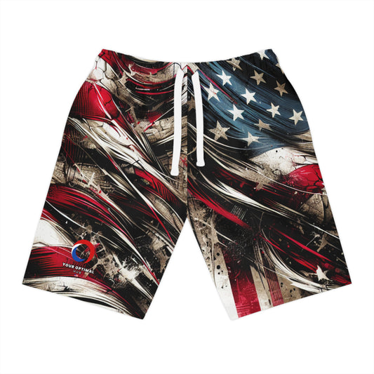 Grunge Streetwear Distressed American Flag Shorts: Edgy Patriotic Graffiti & Urban Art Design - Patriotic Streetwear Shorts