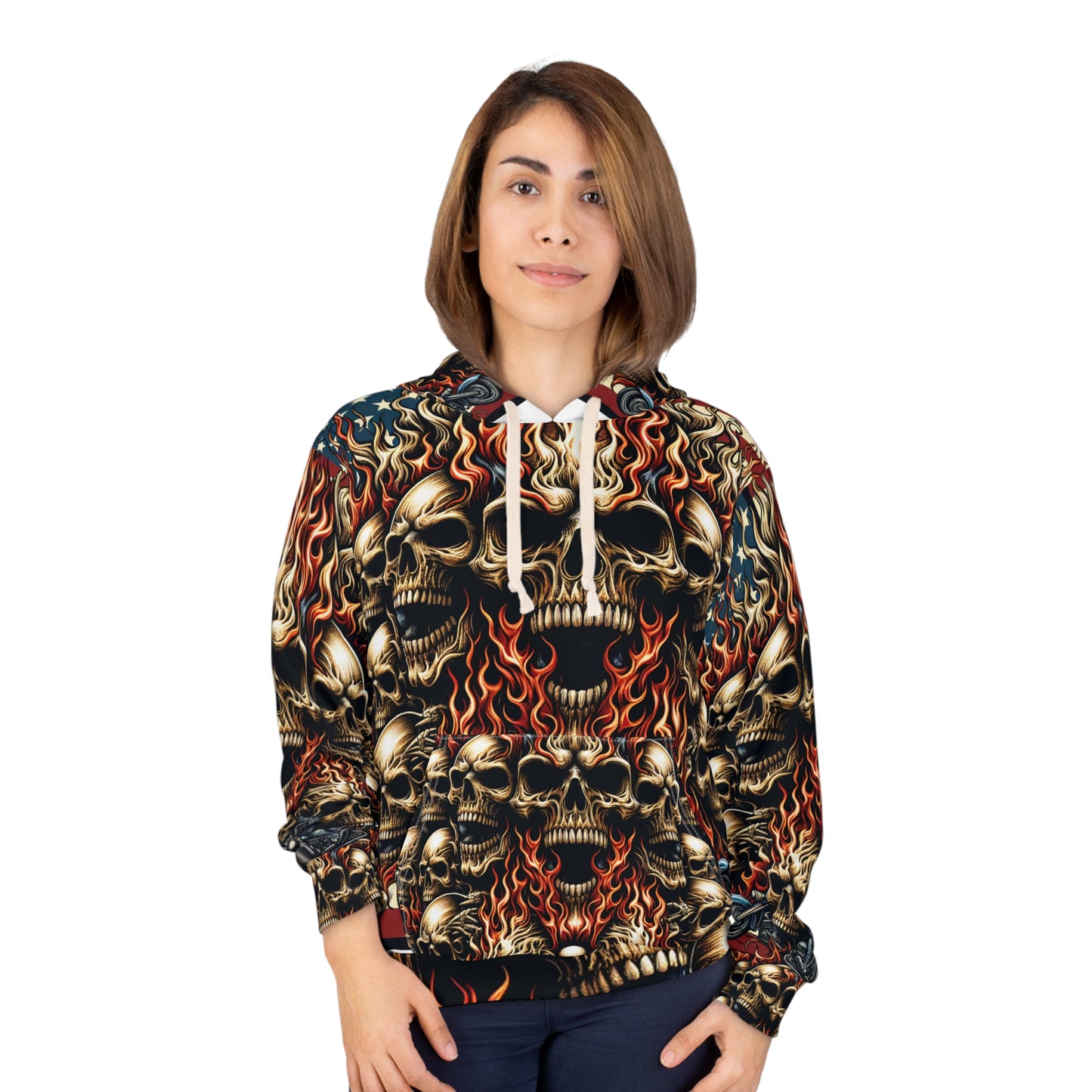 Inferno Legacy: Patriotic Blaze Skull Hoodie - Patriotic Streetwear Hoodie