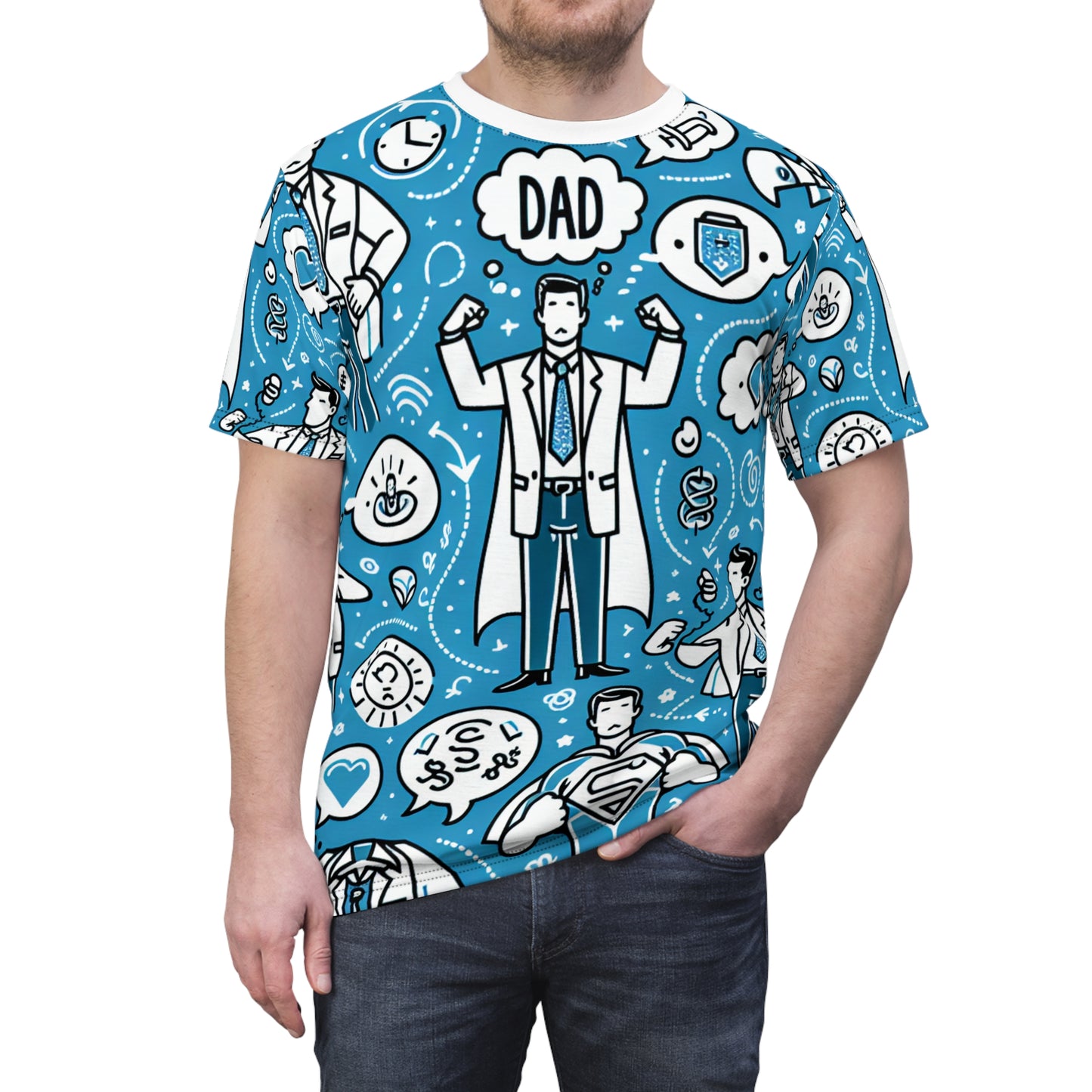 A Tribute to Fatherhood T-Shirt: Line-Art Icons of Dad's Versatile Roles Pattern Tee - Gift for Him