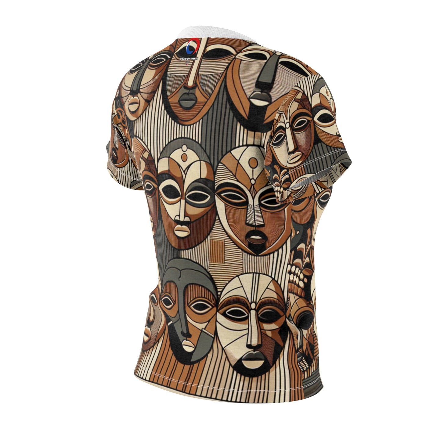 African Legacy: Elegant Women's Tee featuring a Modern Interpretation of Traditional African Masks - African Tribal Pattern-Inspired