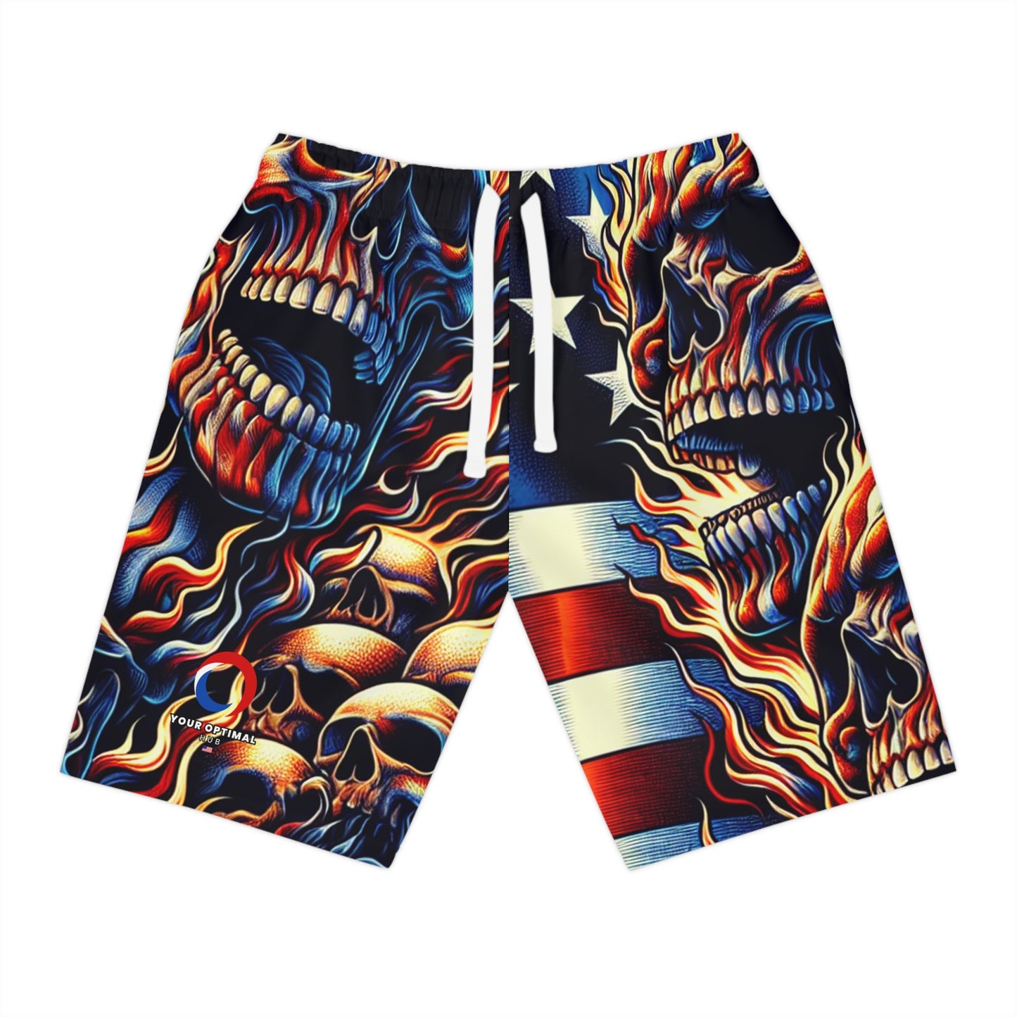 Inferno Patriotism: Star-Studded Skull Spectacle Shorts - Patriotic Streetwear