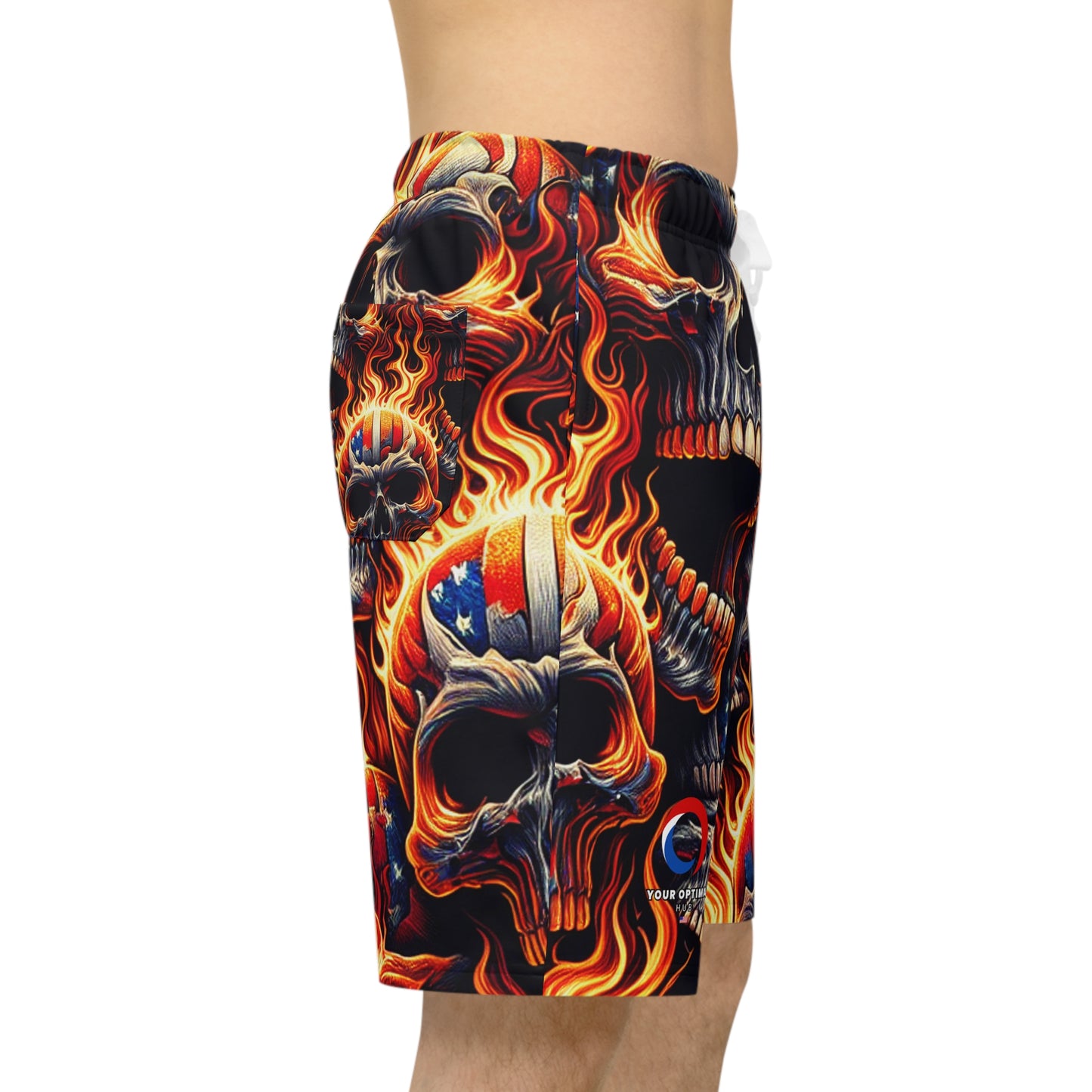 Fired Up Patriotic Skull Frenzy Designer Shorts - Patriotic Streetwear Shorts