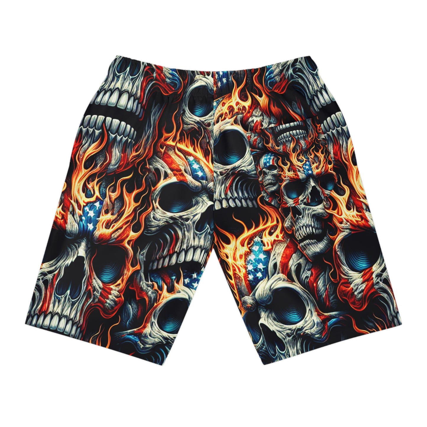 Inferno Patriotic Skulls: American Pride & Menace Designer Shorts - Patriotic Streetwear Shorts