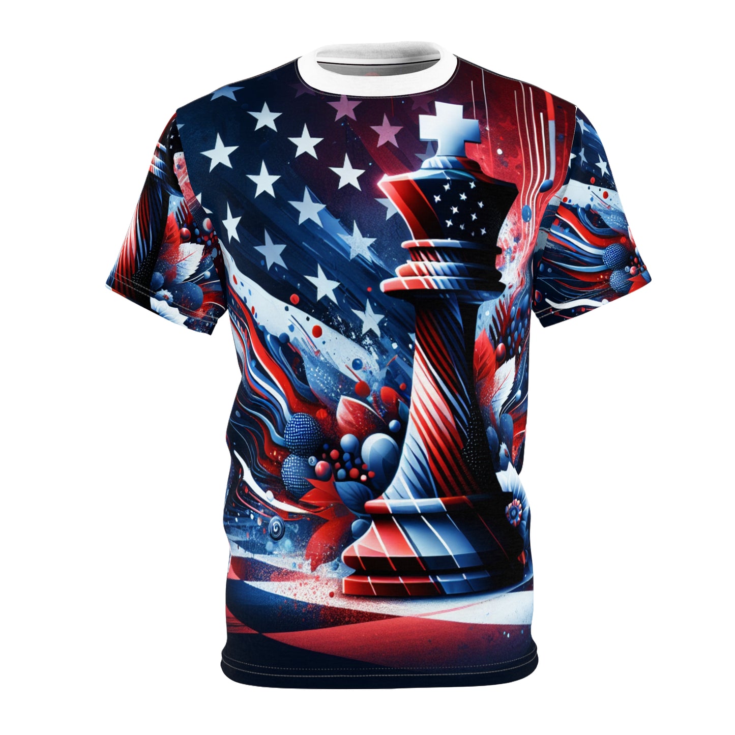 Leadership Checkmate: Vibrant American Flag Chess King-Piece Patriotic Art T-shirt - Patriotic Streetwear Apparel