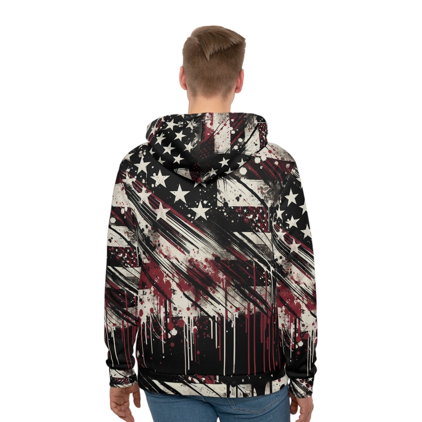 Edgy American Flag Distressed Grunge Streetwear Hoodie - Bold Graffiti-Inspired Patriotic Urban Style Sweatshirt - Patriotic Streetwear