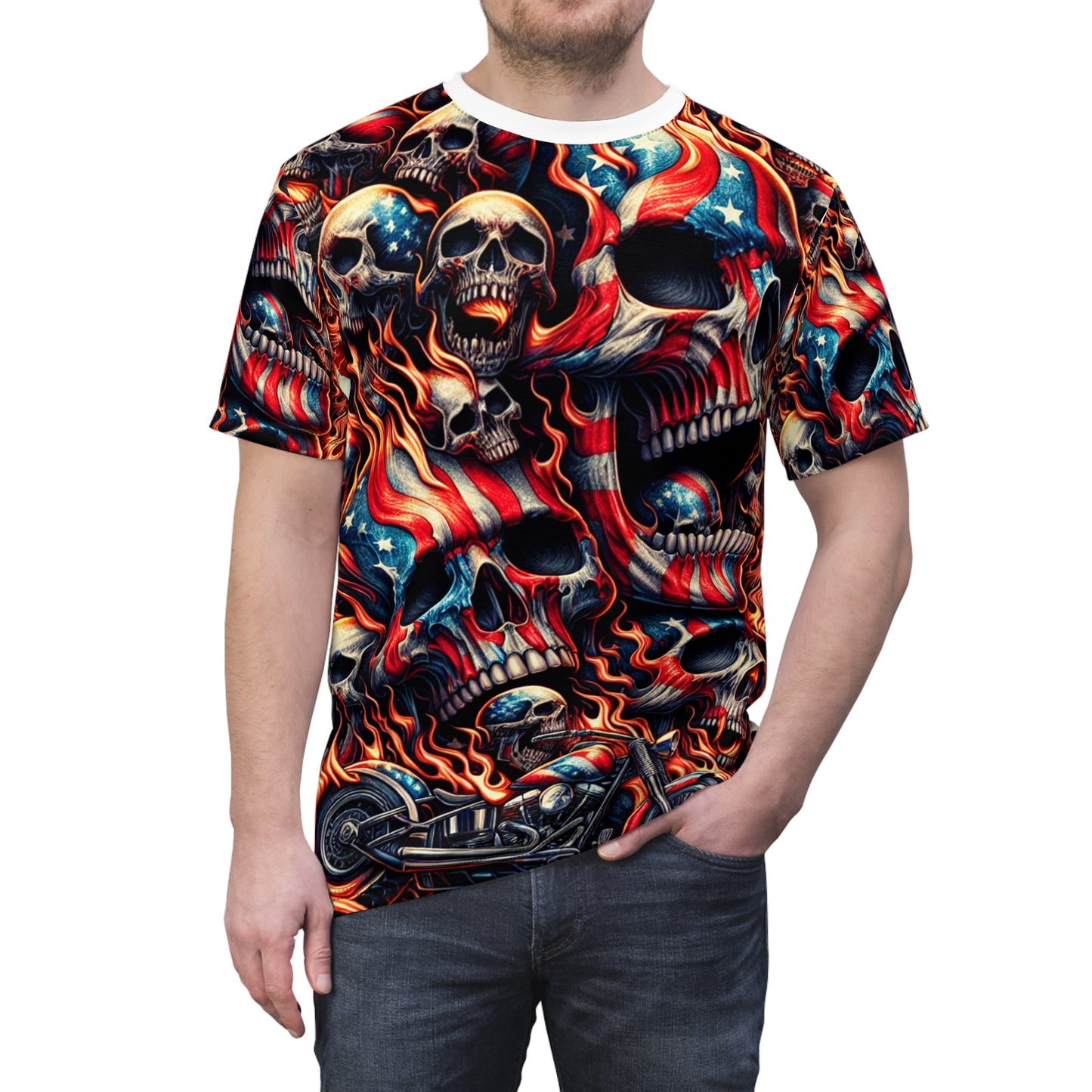 Blaze Banners: Skulls & Stripes Spectacle - Patriotic Streetwear