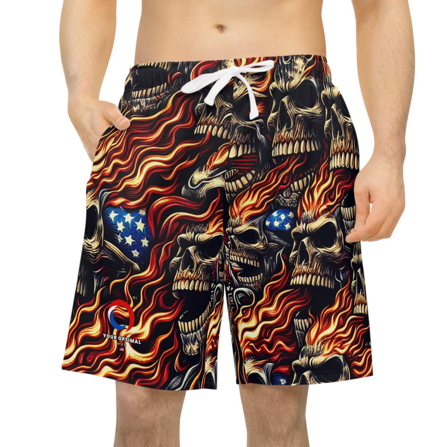 Skull Inferno: Patriotic Tattoo Masterpiece Shorts - Patriotic Streetwear Shorts