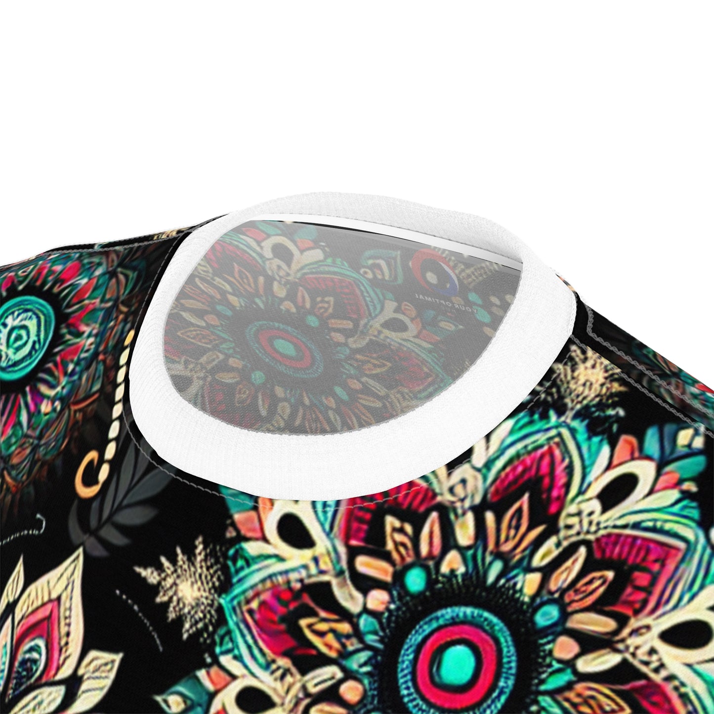 UV Reactive Traditional Indian Motifs T-Shirt - Scattered Radiating Bioluminescent Print on Black Background